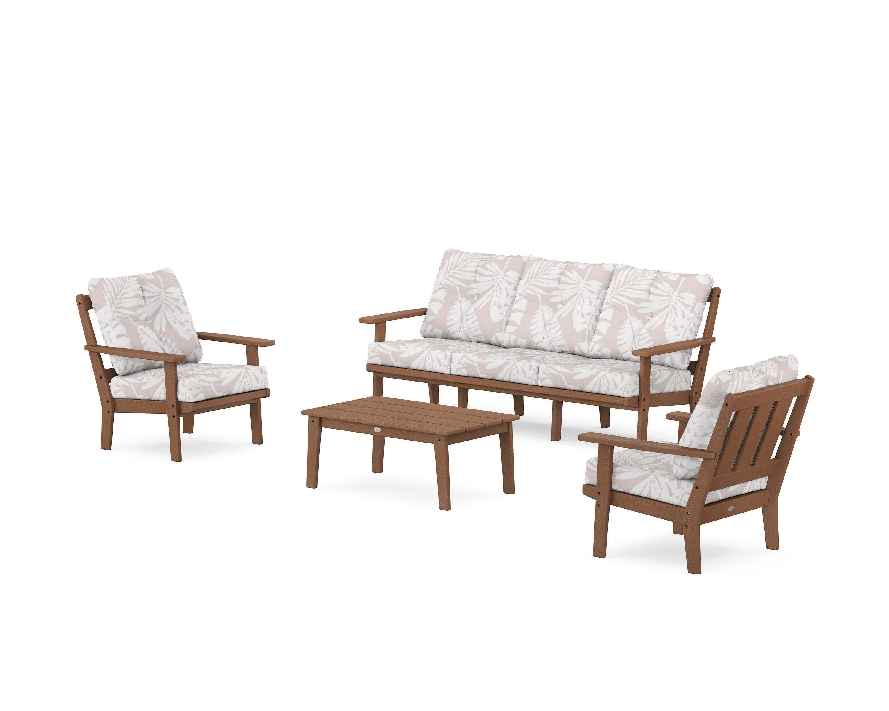 Oxford 4-Piece Deep Seating Set with Sofa in Teak / Leaf Dune Burlap