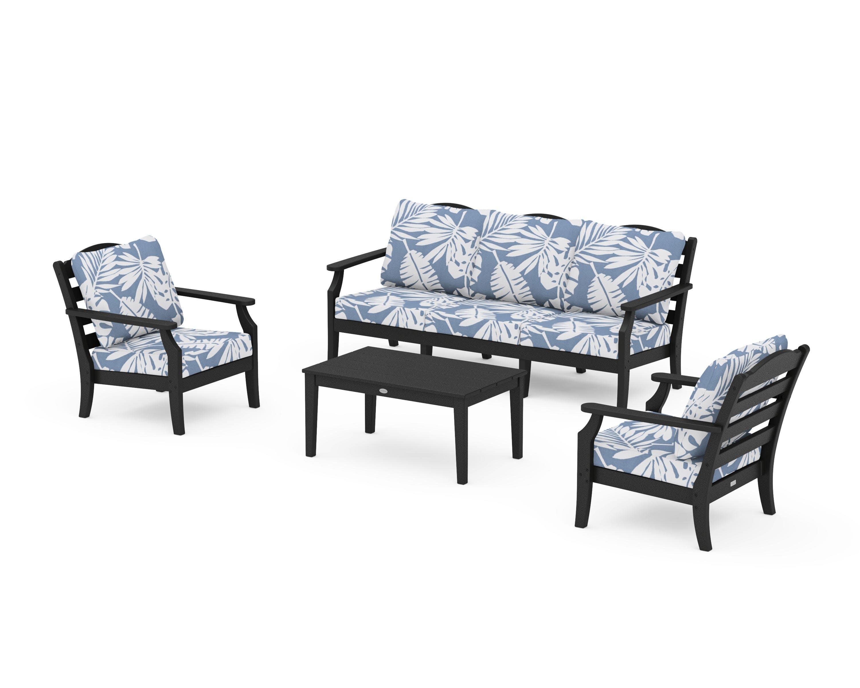 Savannah 4-Piece Deep Seating Set with Sofa in Black / Leaf Sky Blue