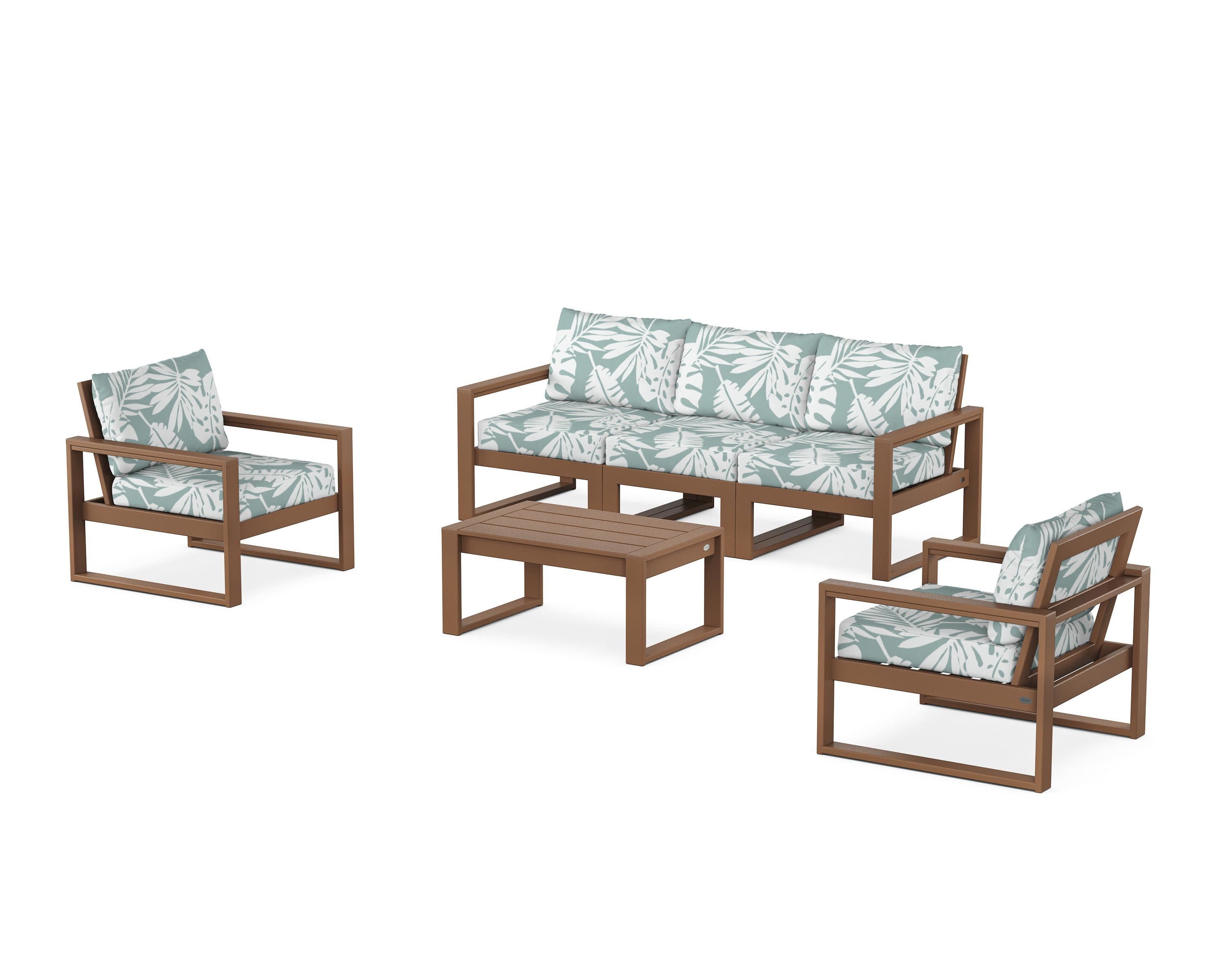 EDGE Sectional 4-Piece Deep Seating Set with Sofa in Teak / Leaf Glacier Spa