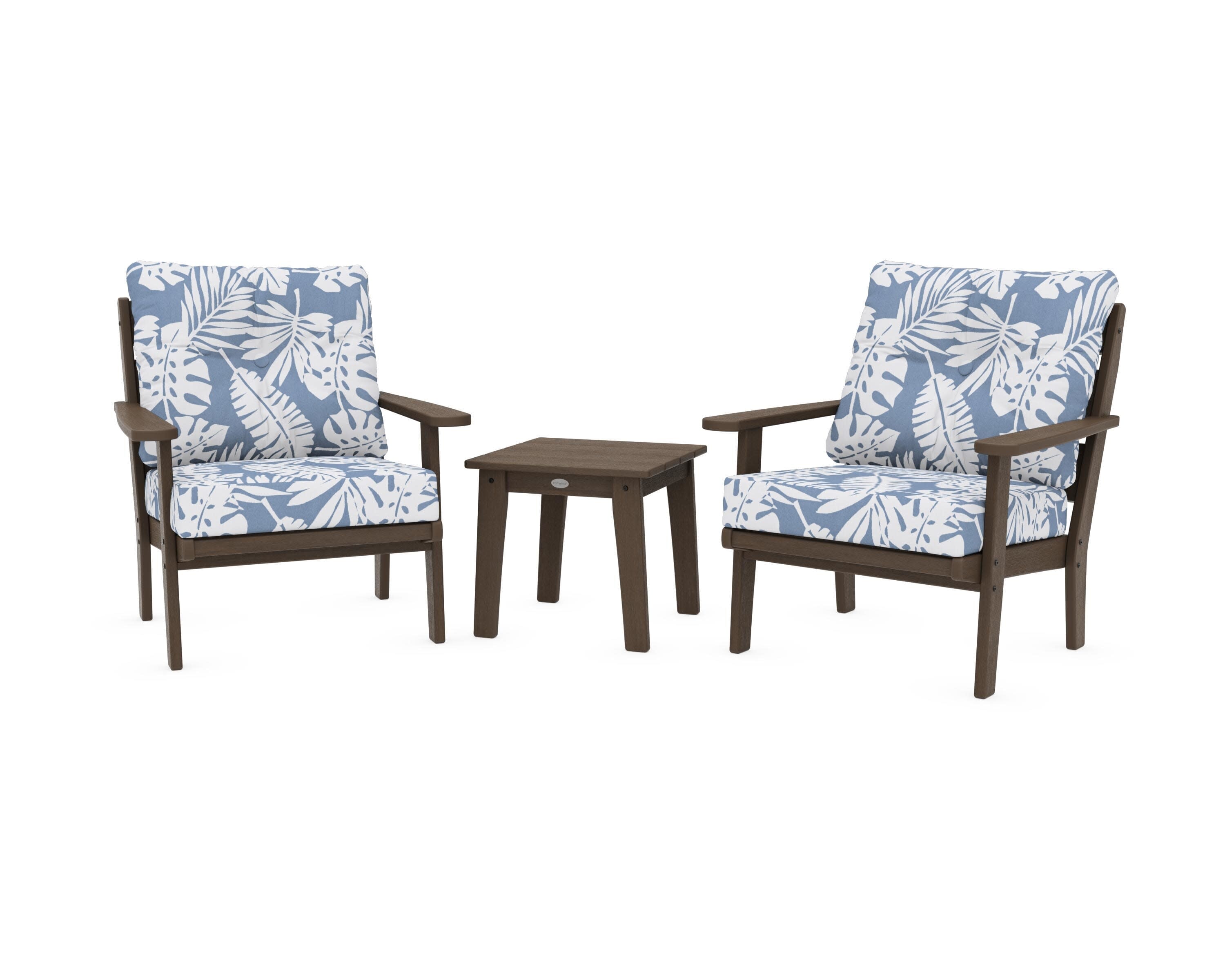 Lakeside 3-Piece Deep Seating Chair Set in Kona / Leaf Sky Blue