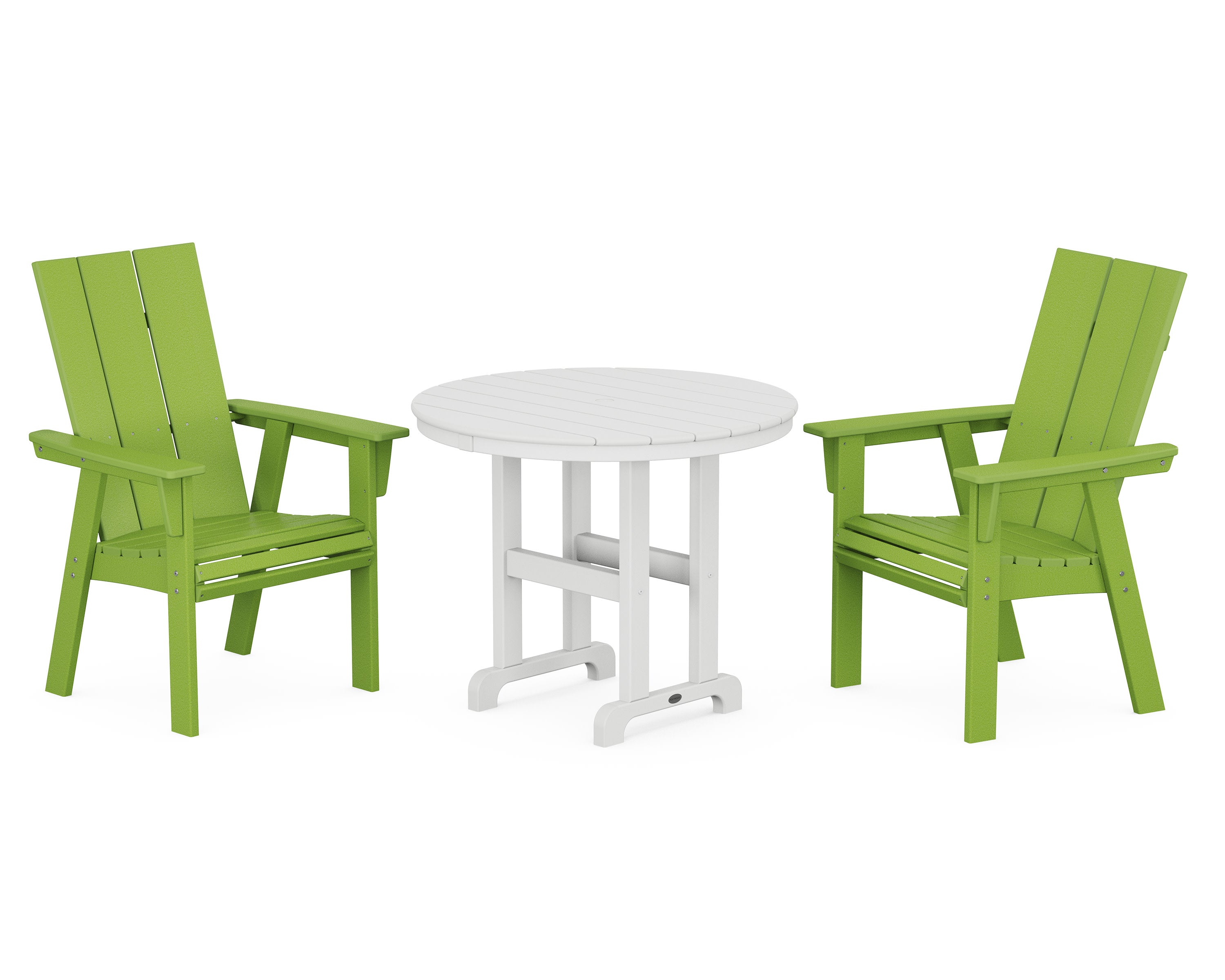 Modern Adirondack 3-Piece Round Dining Set in Lime / White