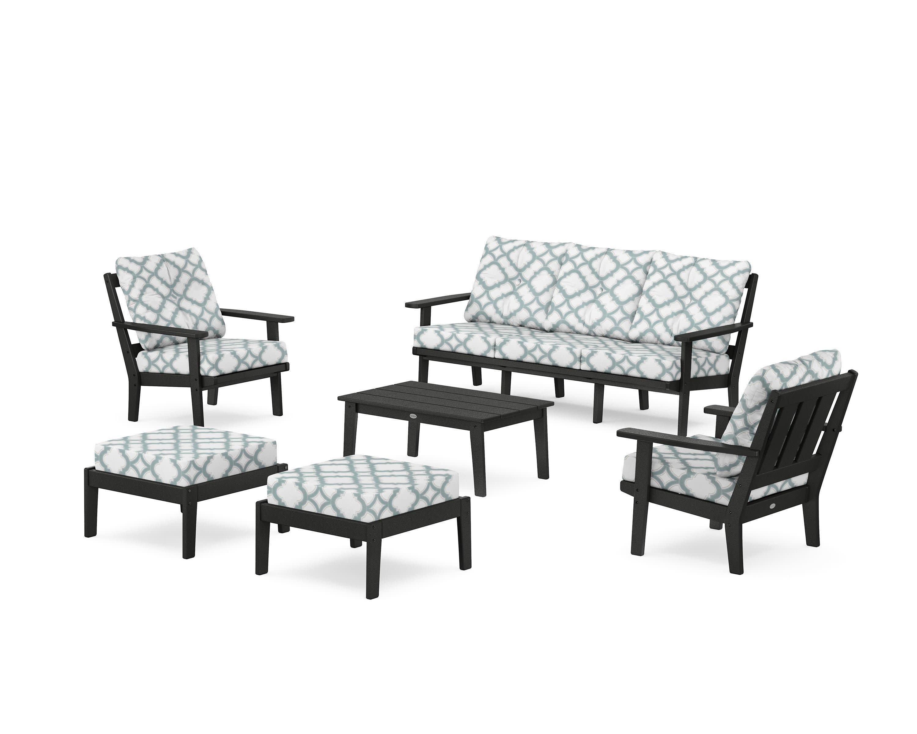 Oxford 6-Piece Lounge Sofa Set in Black / Trellis Glacier Spa