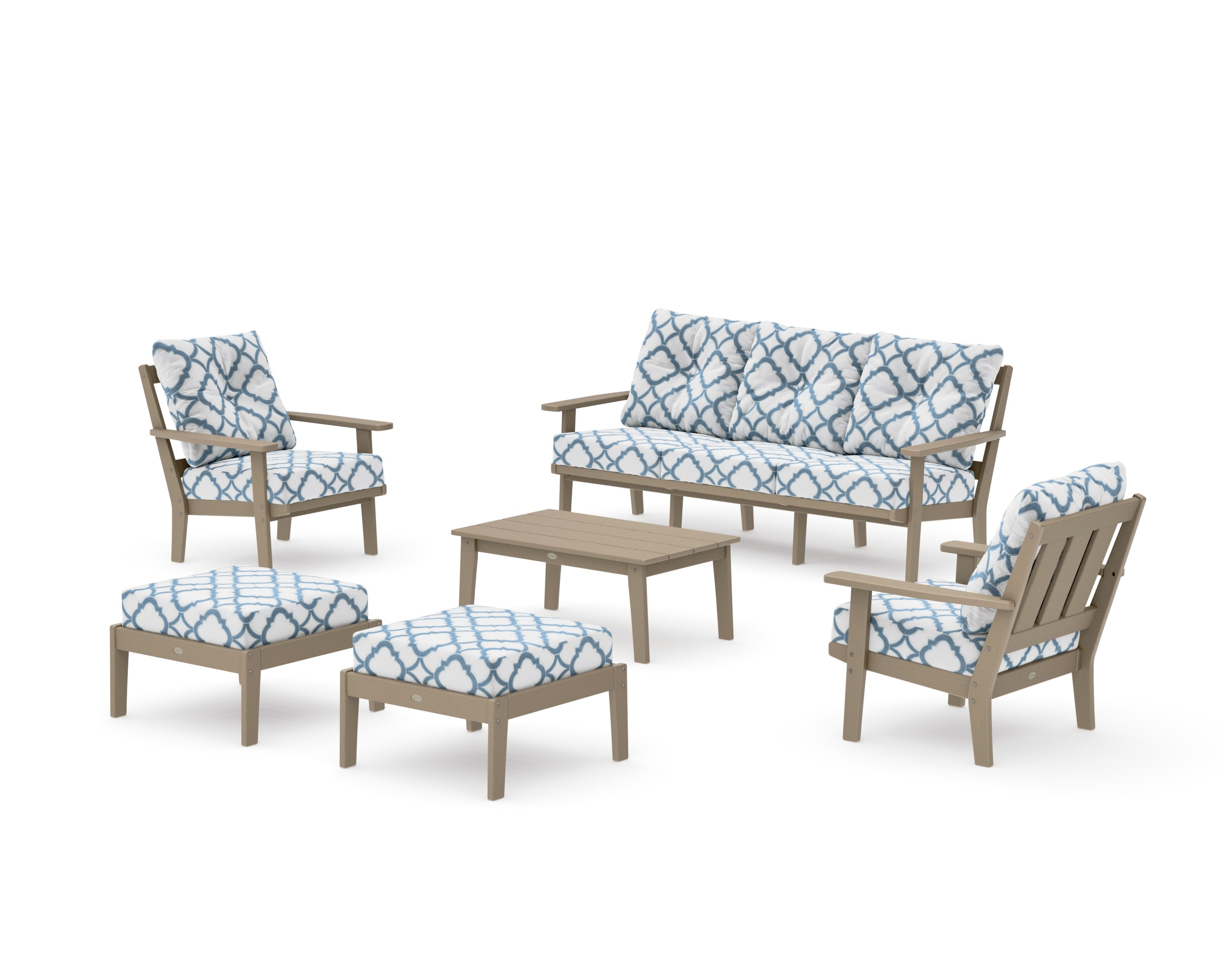 Oxford 6-Piece Lounge Sofa Set in Vintage Sahara / Trellis Sky Blue