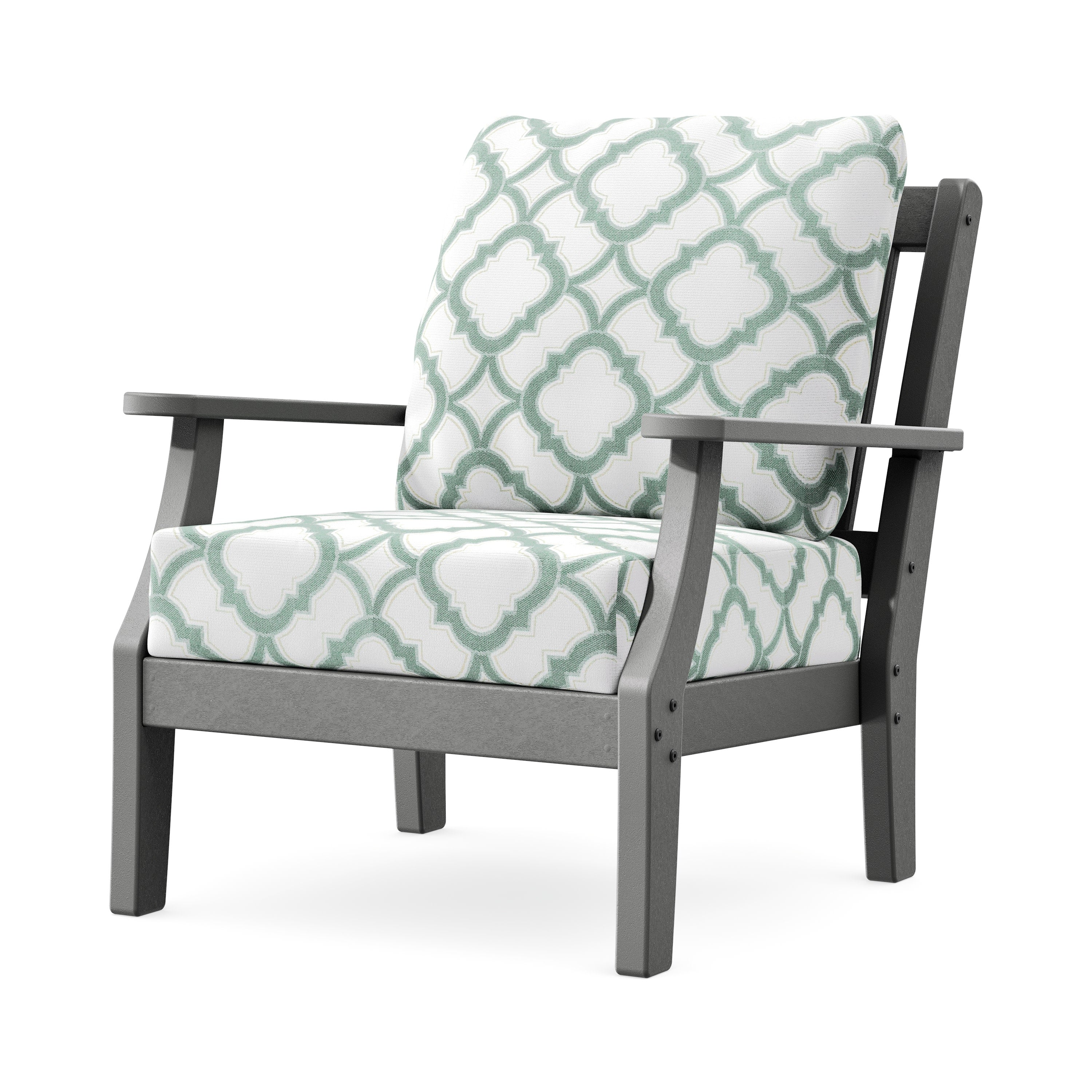Chinoiserie Deep Seating Chair in Slate Grey / Trellis Glacier Spa