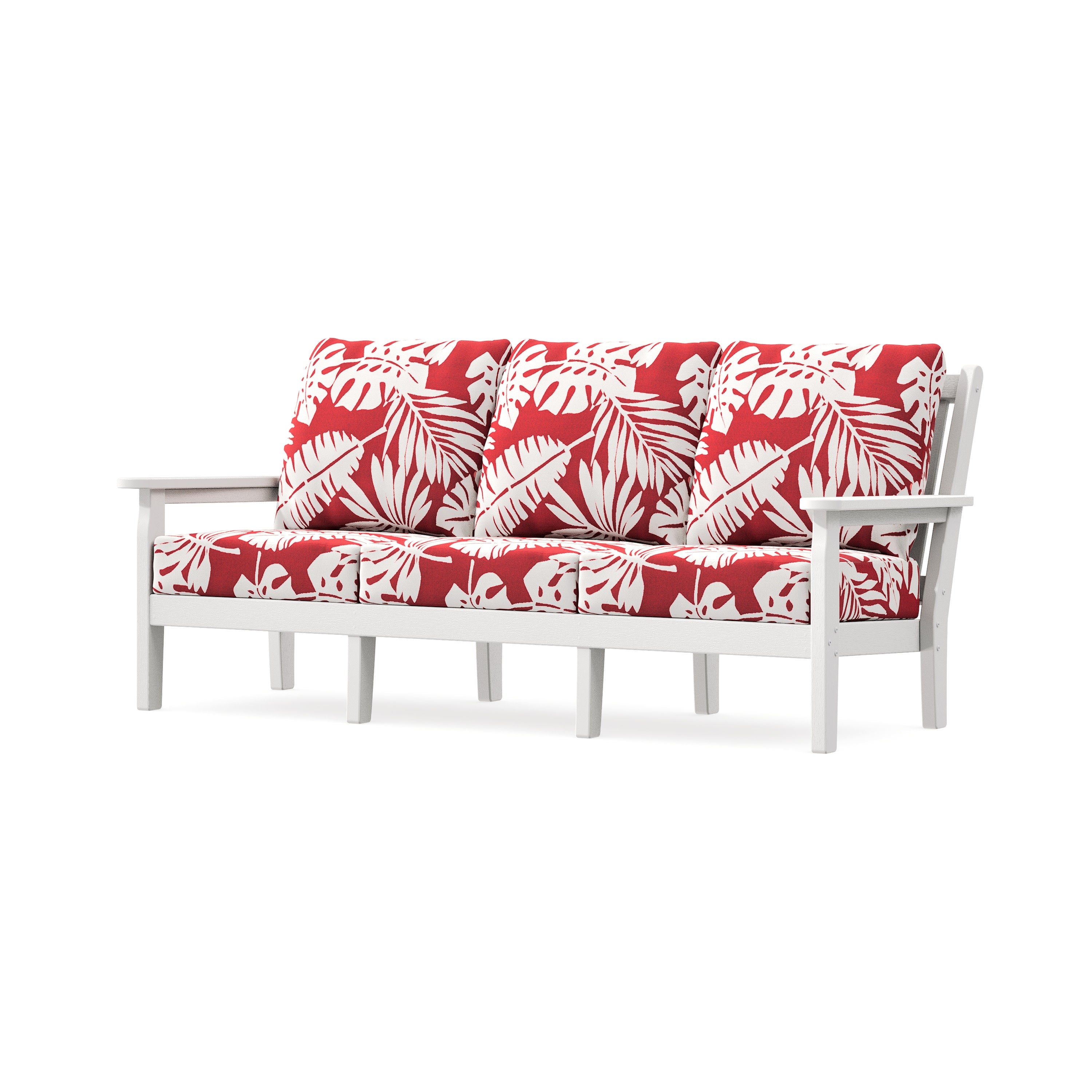 Chippendale Deep Seating Sofa in Vintage White / Leaf Crimson