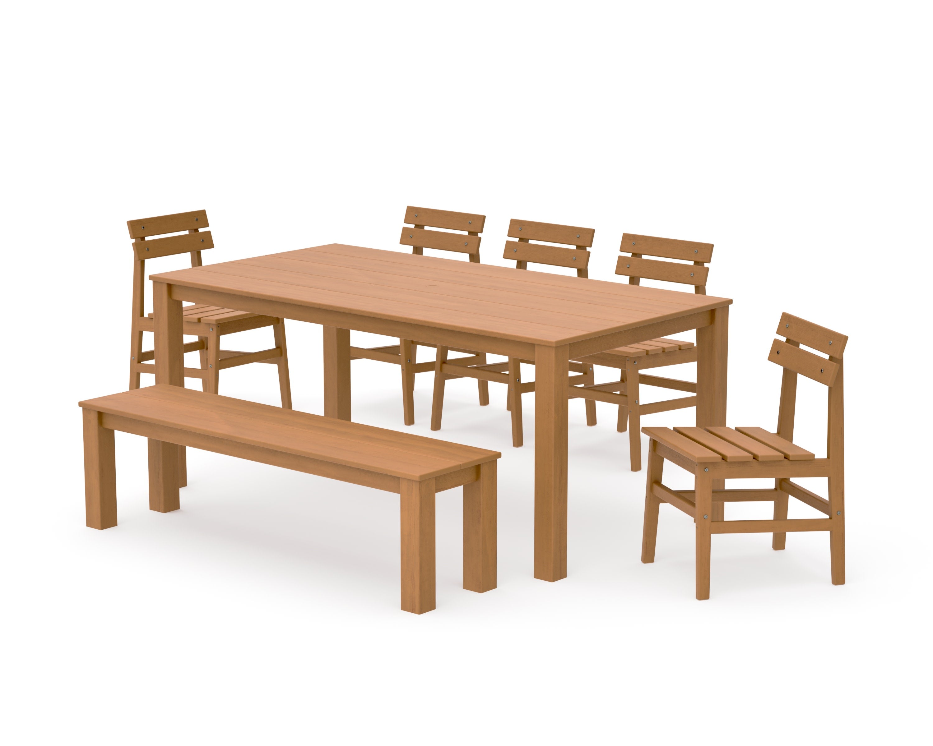 Modern Studio Plaza Chair 7-Piece Parsons Dining Set with Bench in Natural