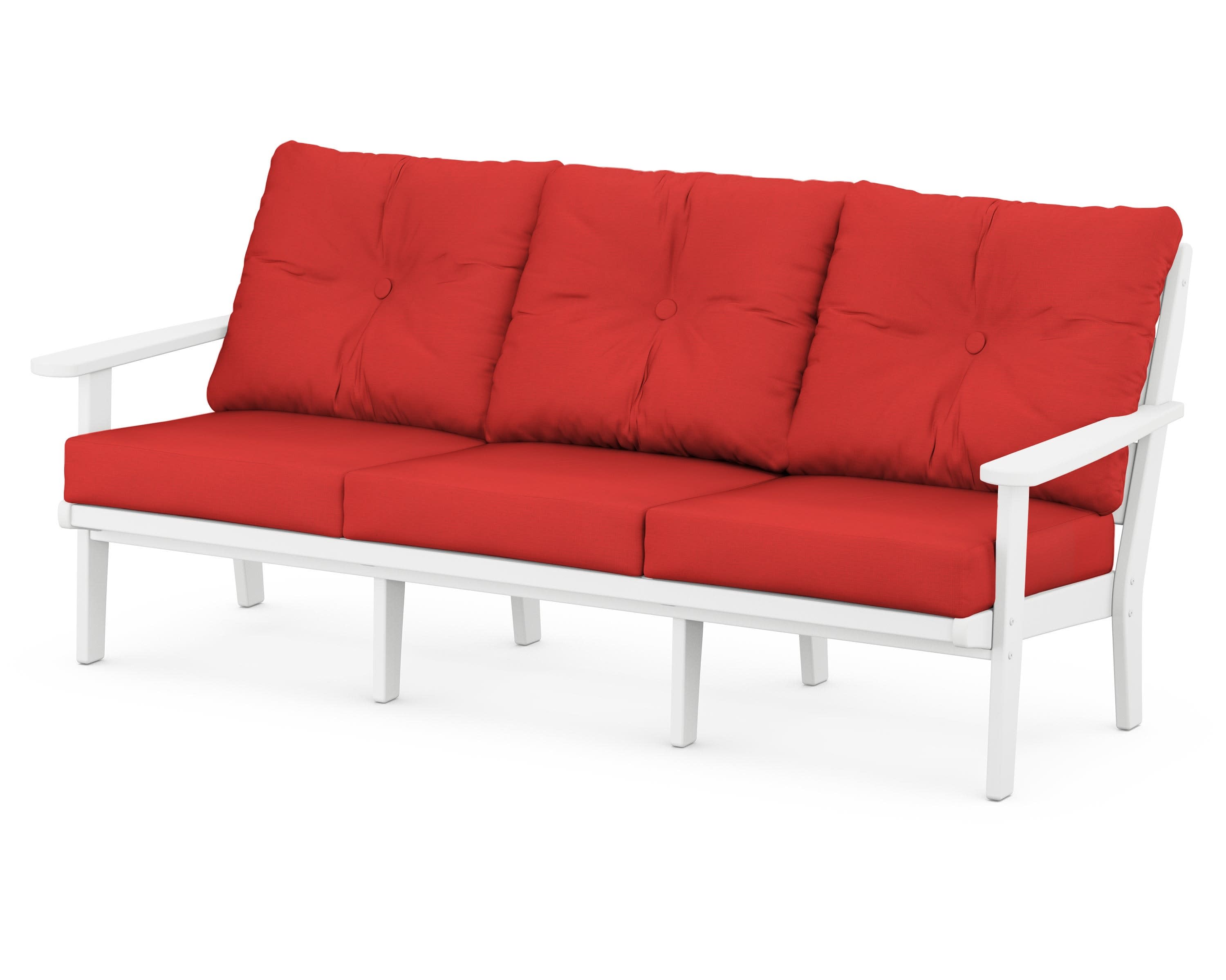 Lakeside Deep Seating Sofa in White / Crimson Linen