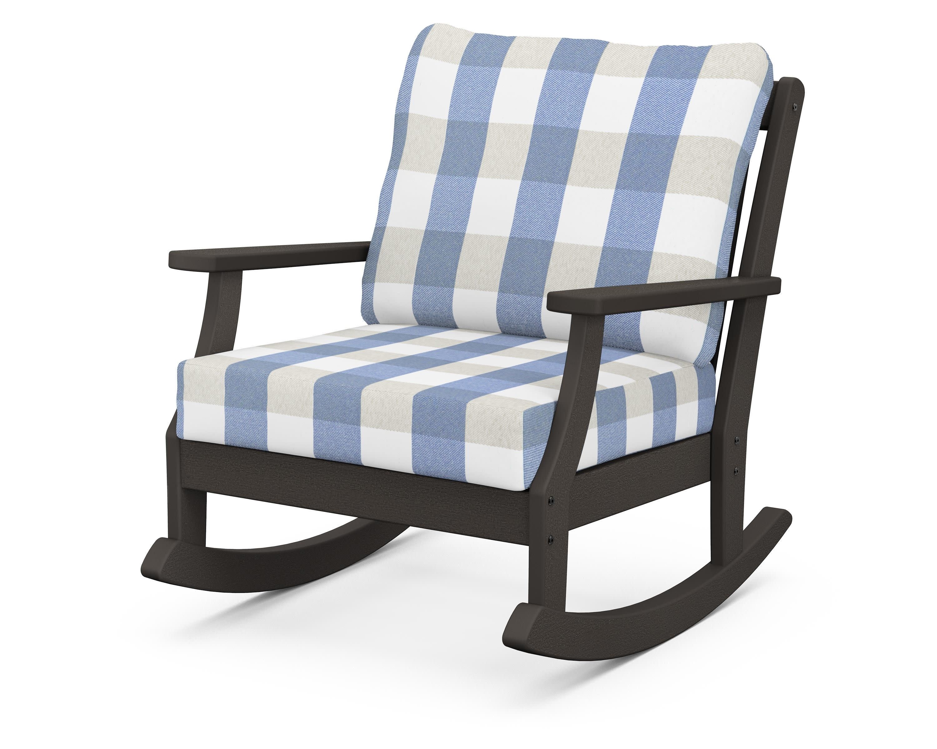 Braxton Deep Seating Rocking Chair in Vintage Coffee / Buffalo Plaid Sky Blue