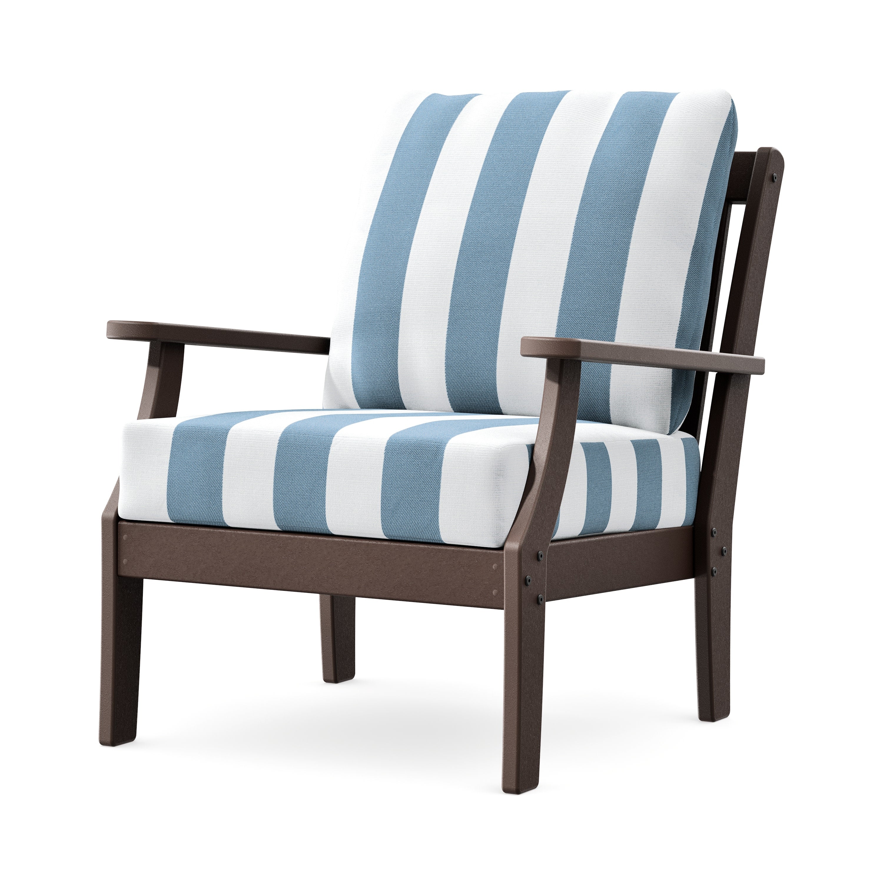 Braxton Deep Seating Chair in Mahogany / Cabana Stripe Sky Blue