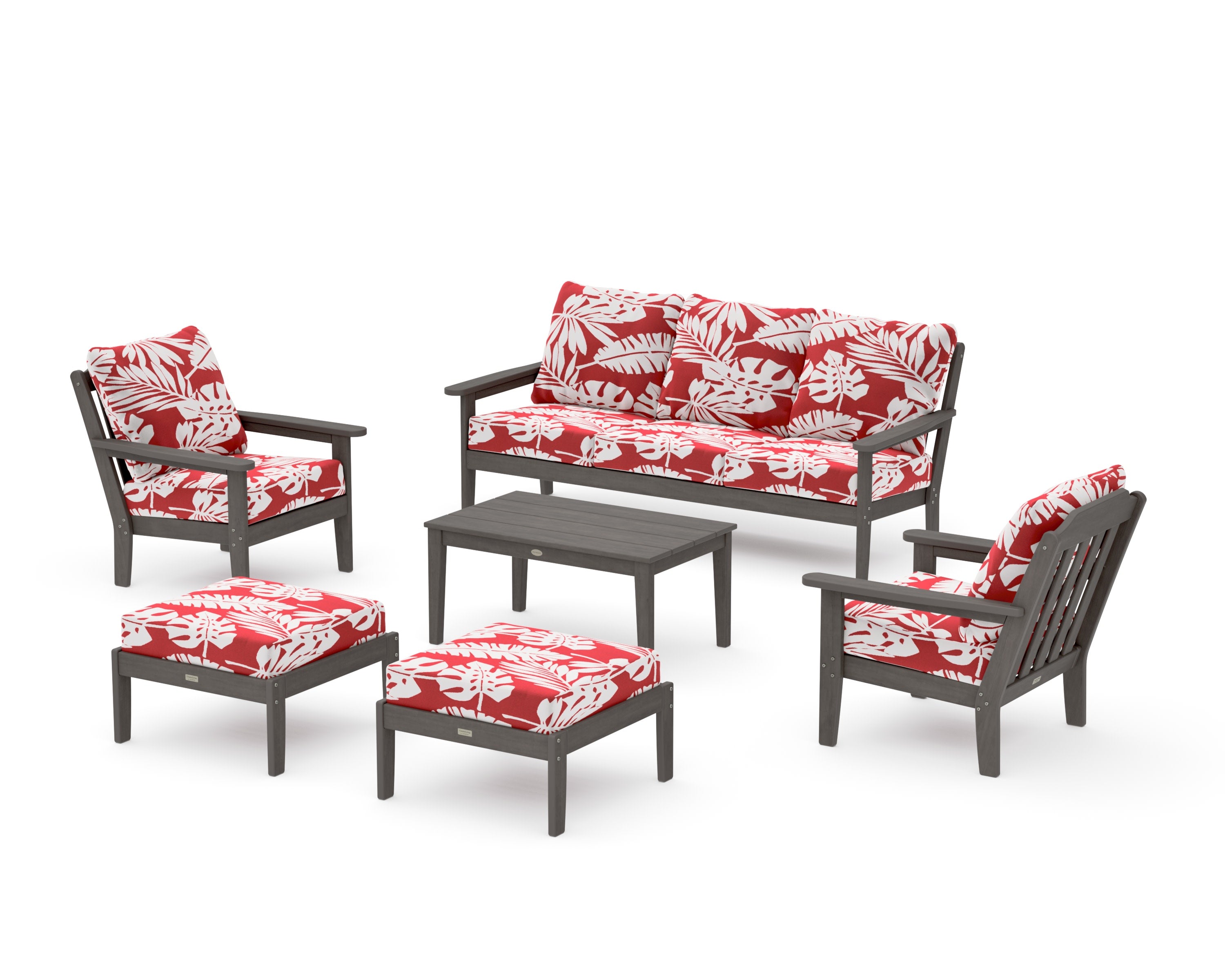 Cottage 6-Piece Lounge Sofa Set in Driftwood / Leaf Crimson