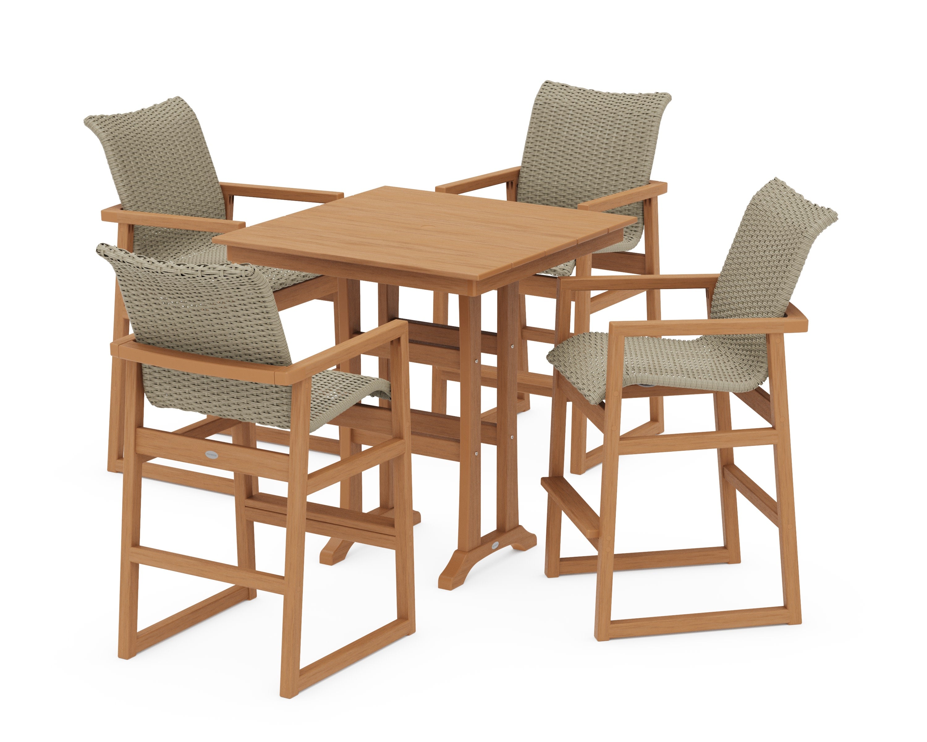 EDGE Woven 5-Piece Farmhouse Bar Set with Trestle Legs in Natural / Dune Grass