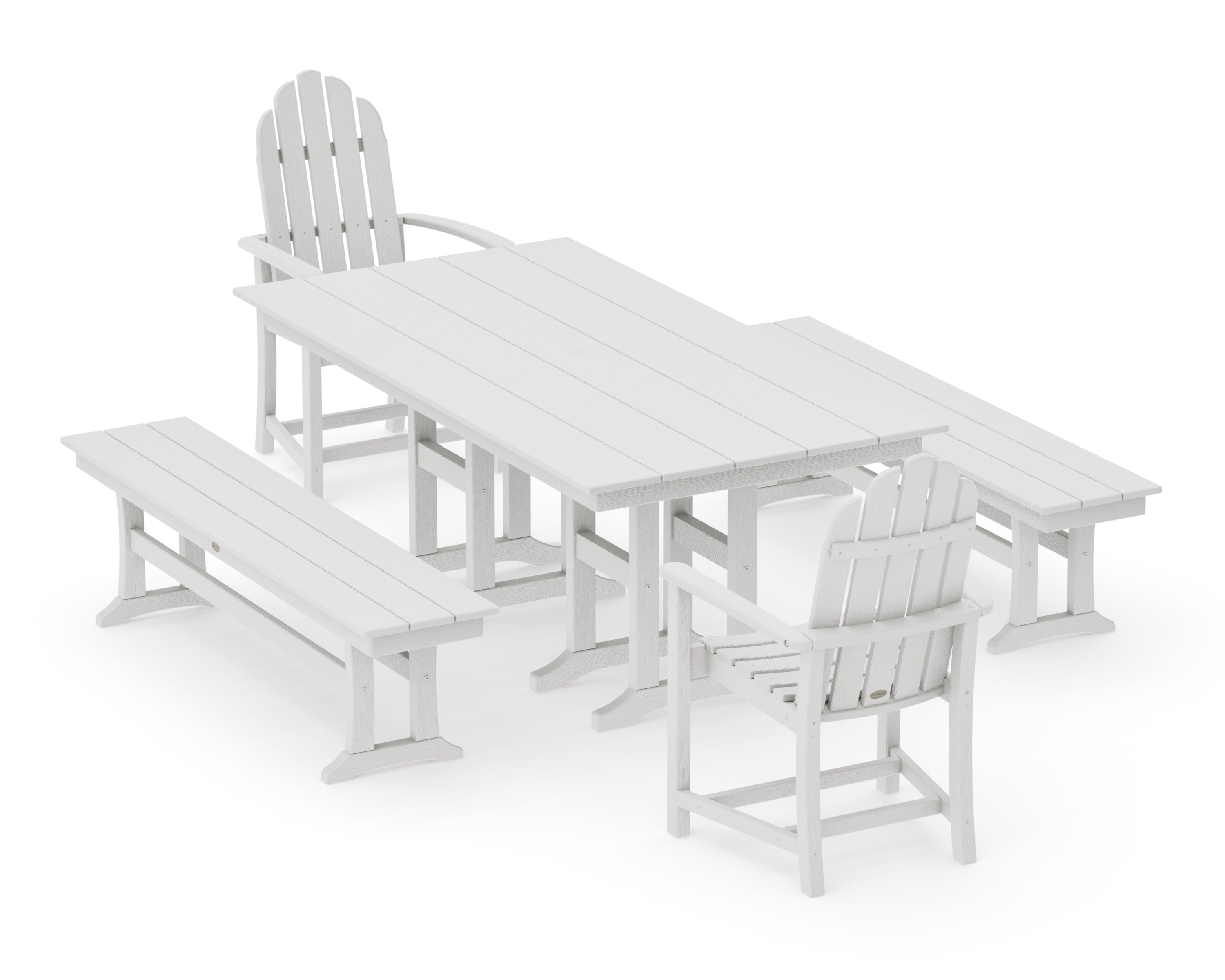 Classic Adirondack 5-Piece Farmhouse Dining Set with Benches in Vintage White