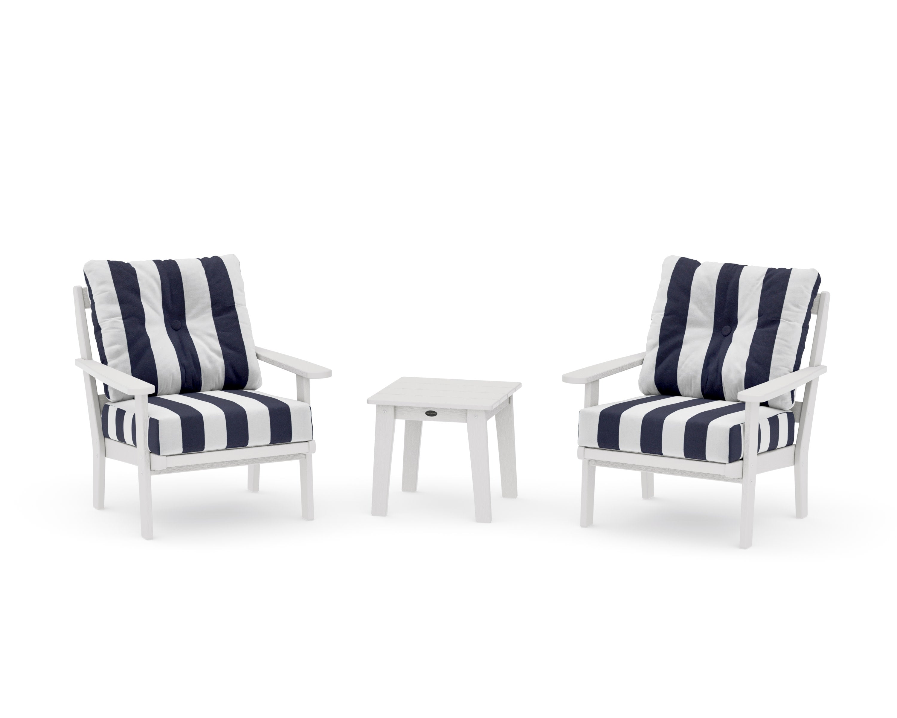 Mission 3-Piece Deep Seating Set in Vintage White / Cabana Stripe Navy