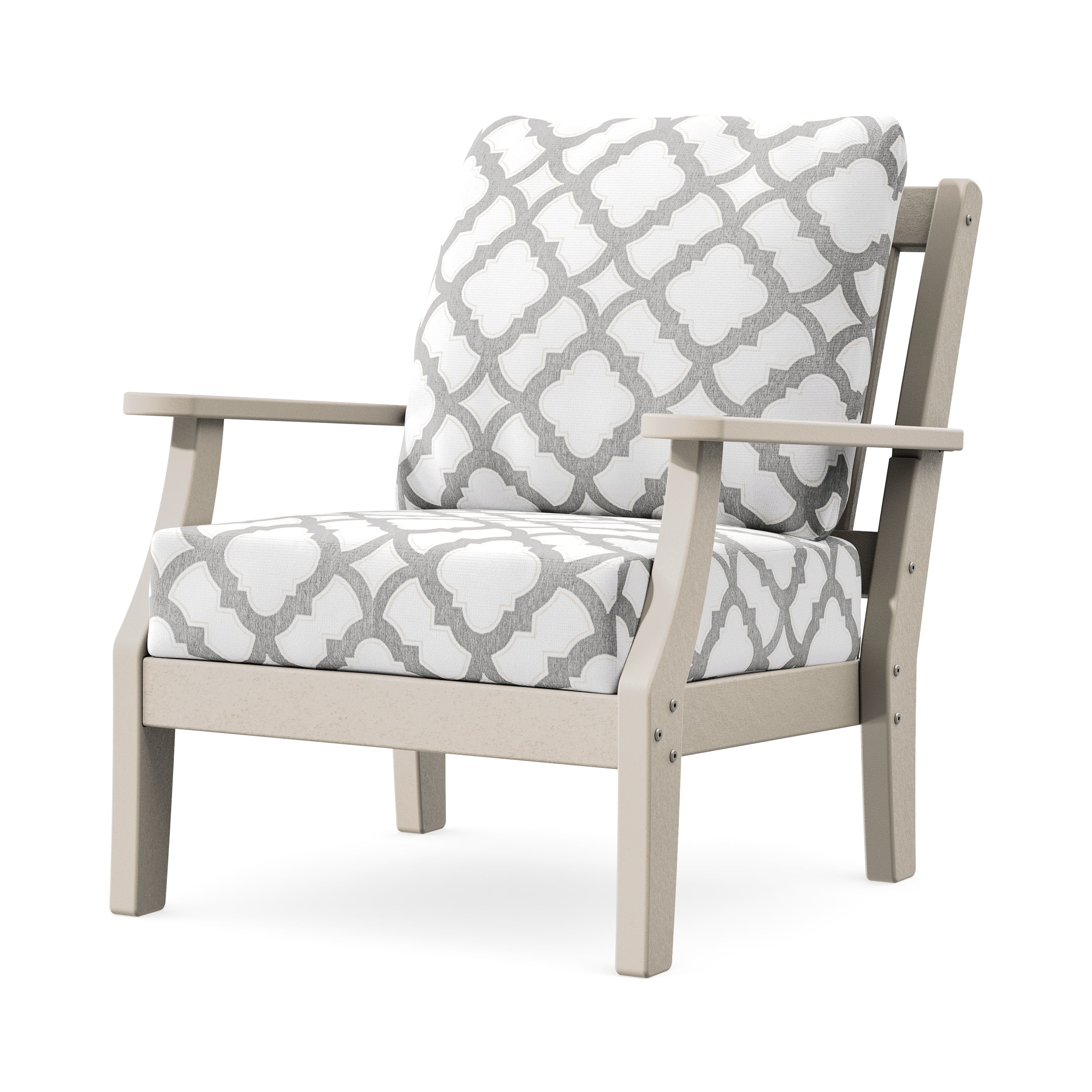 Chinoiserie Deep Seating Chair in Sand / Trellis Grey Mist