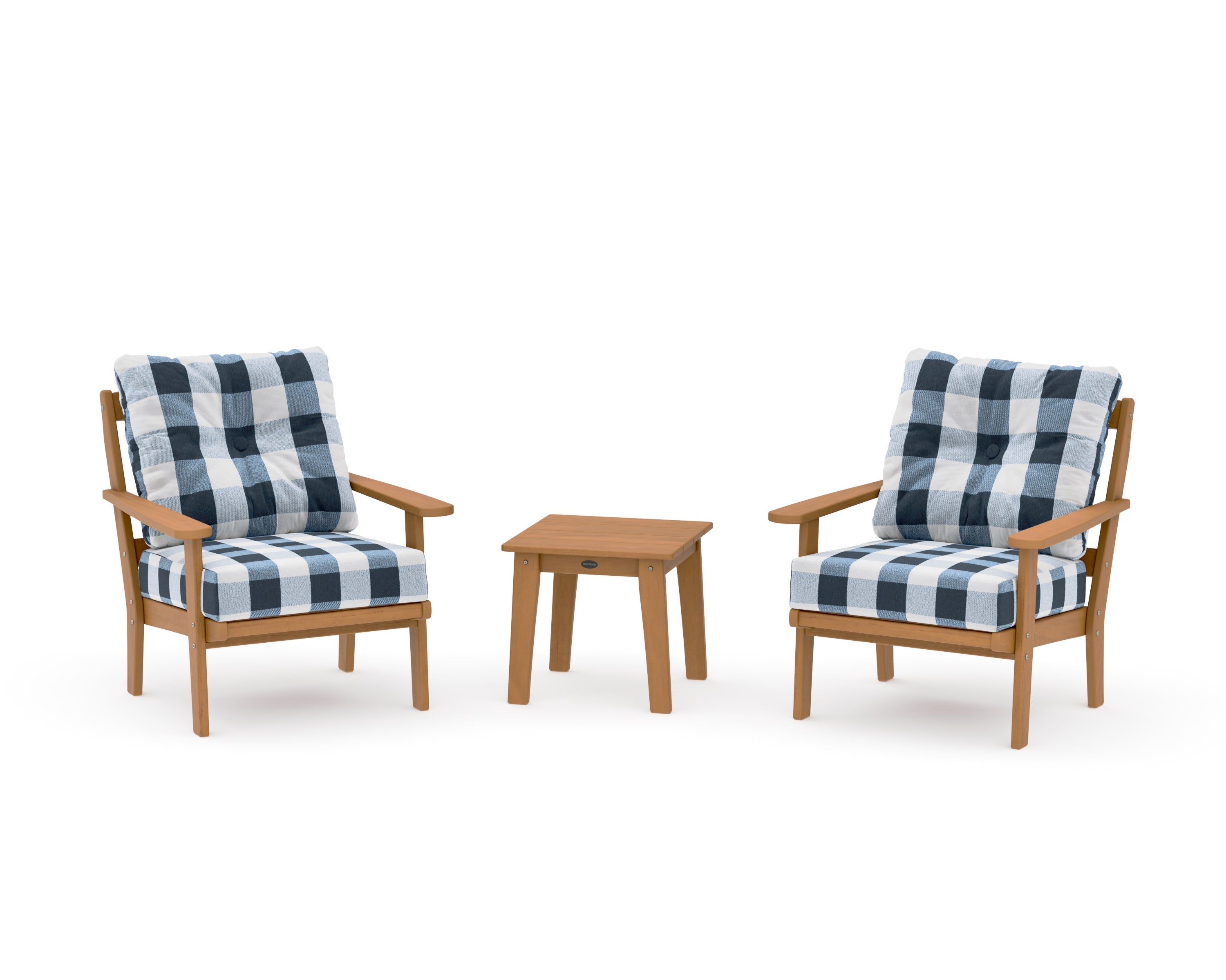 Mission 3-Piece Deep Seating Set in Natural / Buffalo Plaid Marine Indigo