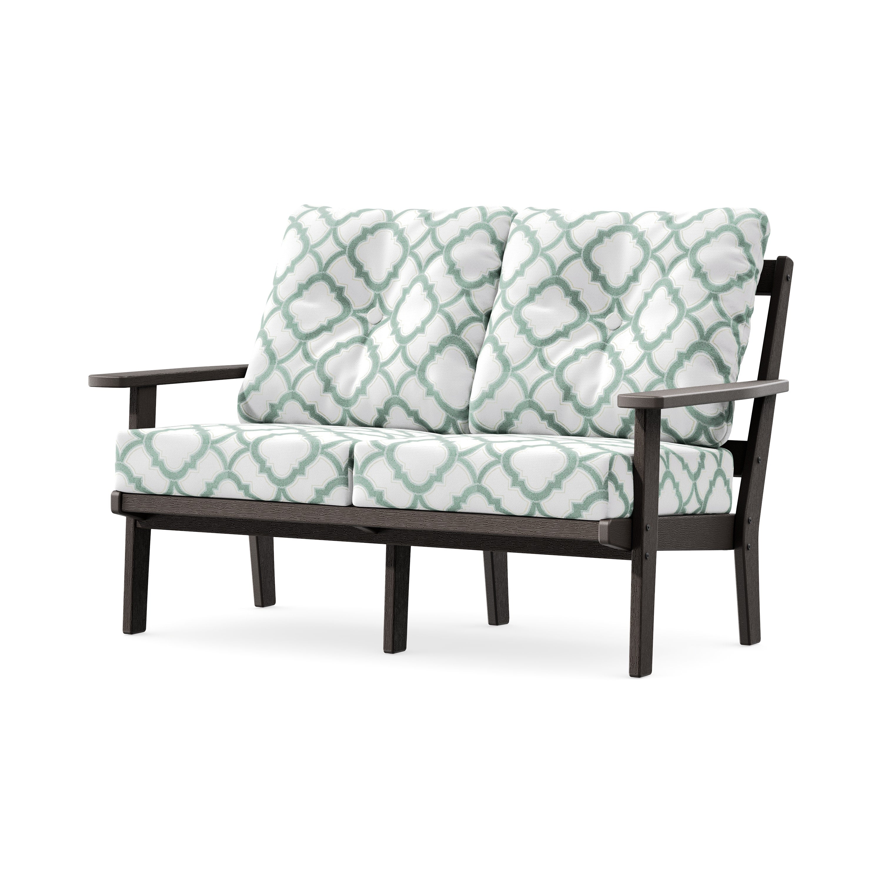 Oxford Deep SeatingLoveseat in Vintage Coffee / Trellis Glacier Spa