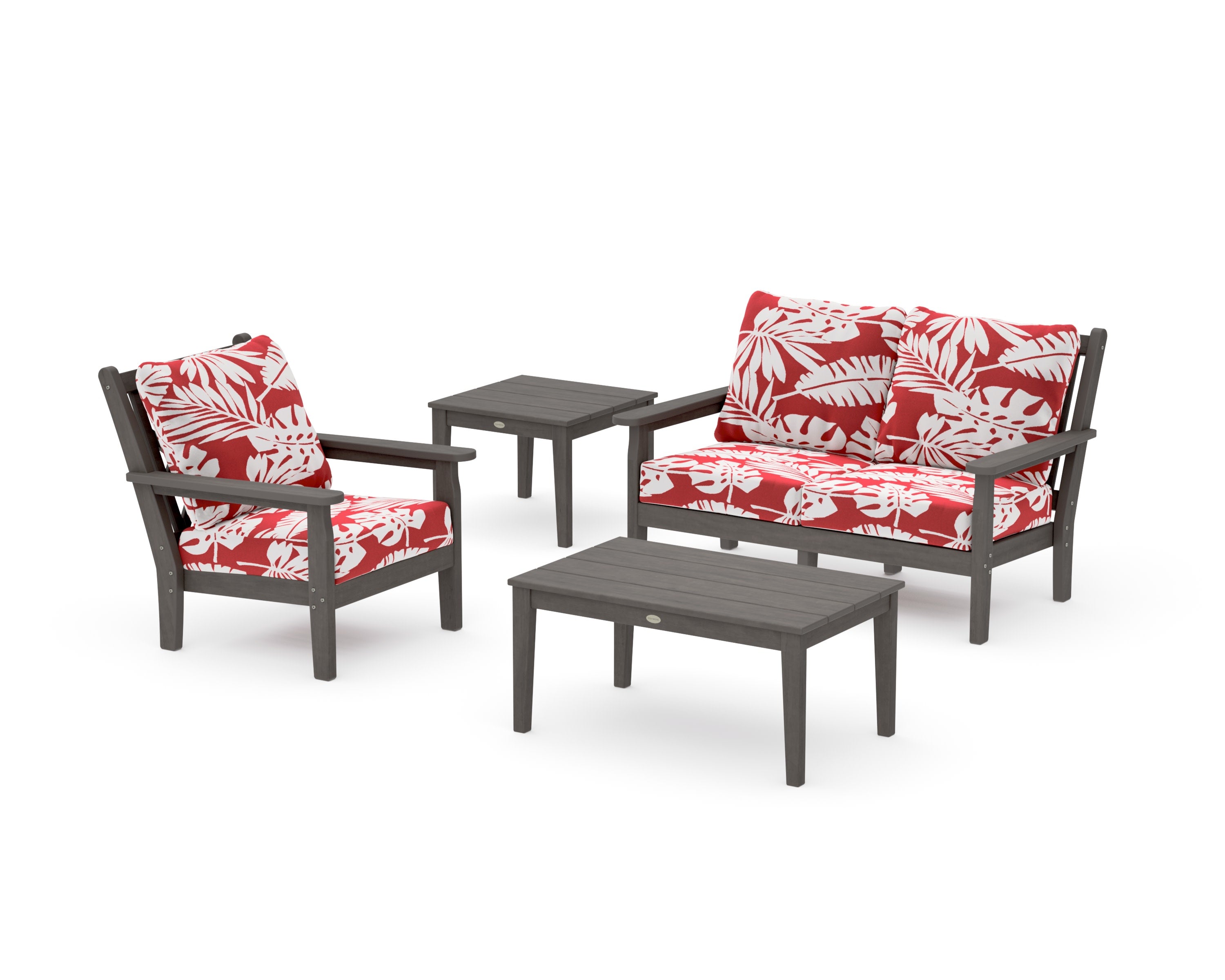 Chippendale 4-Piece Deep Seating Set in Driftwood / Leaf Crimson