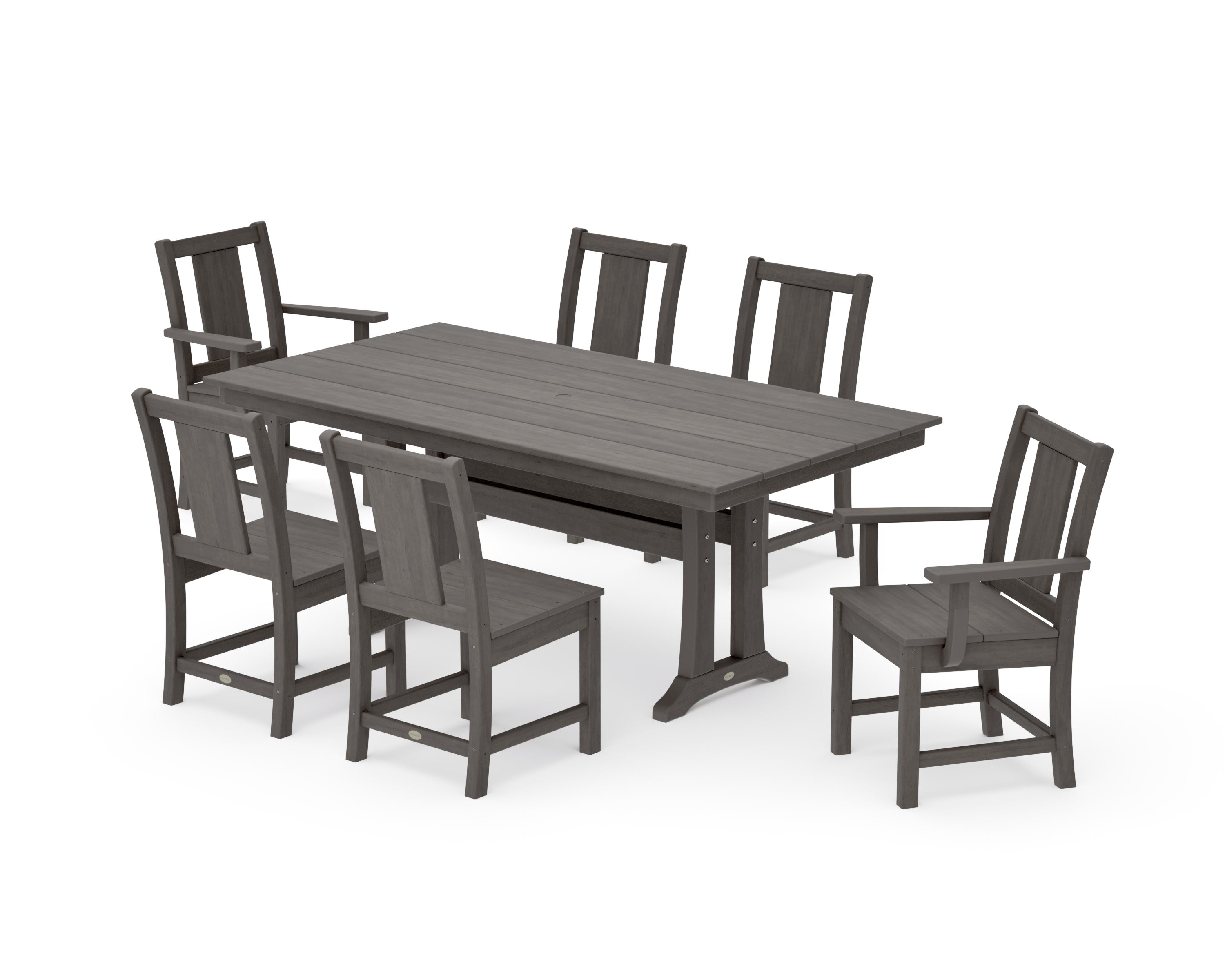 Prairie 7-Piece Farmhouse Dining Set with Trestle Legs in Driftwood