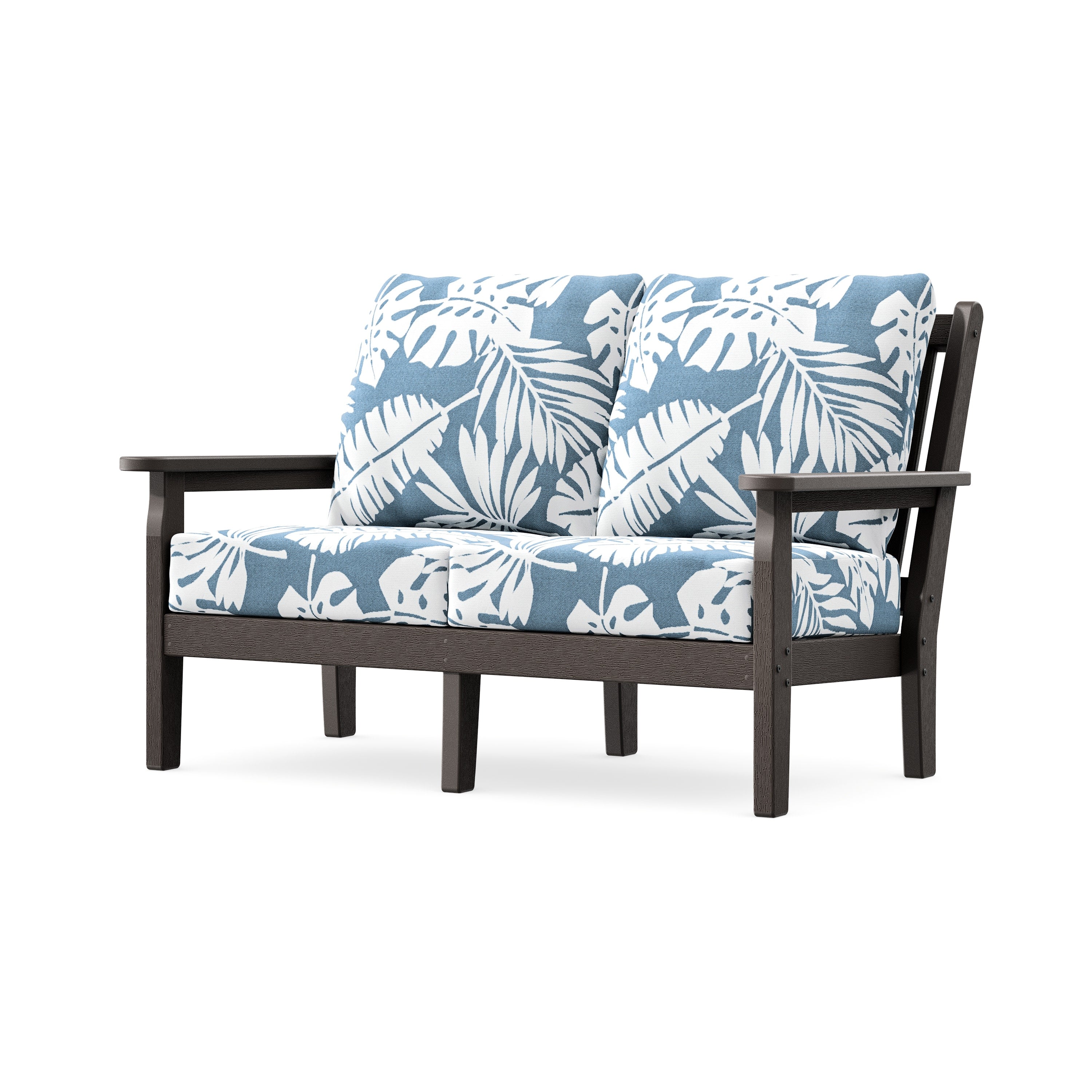 Chippendale Deep Seating Loveseat in Vintage Coffee / Leaf Sky Blue