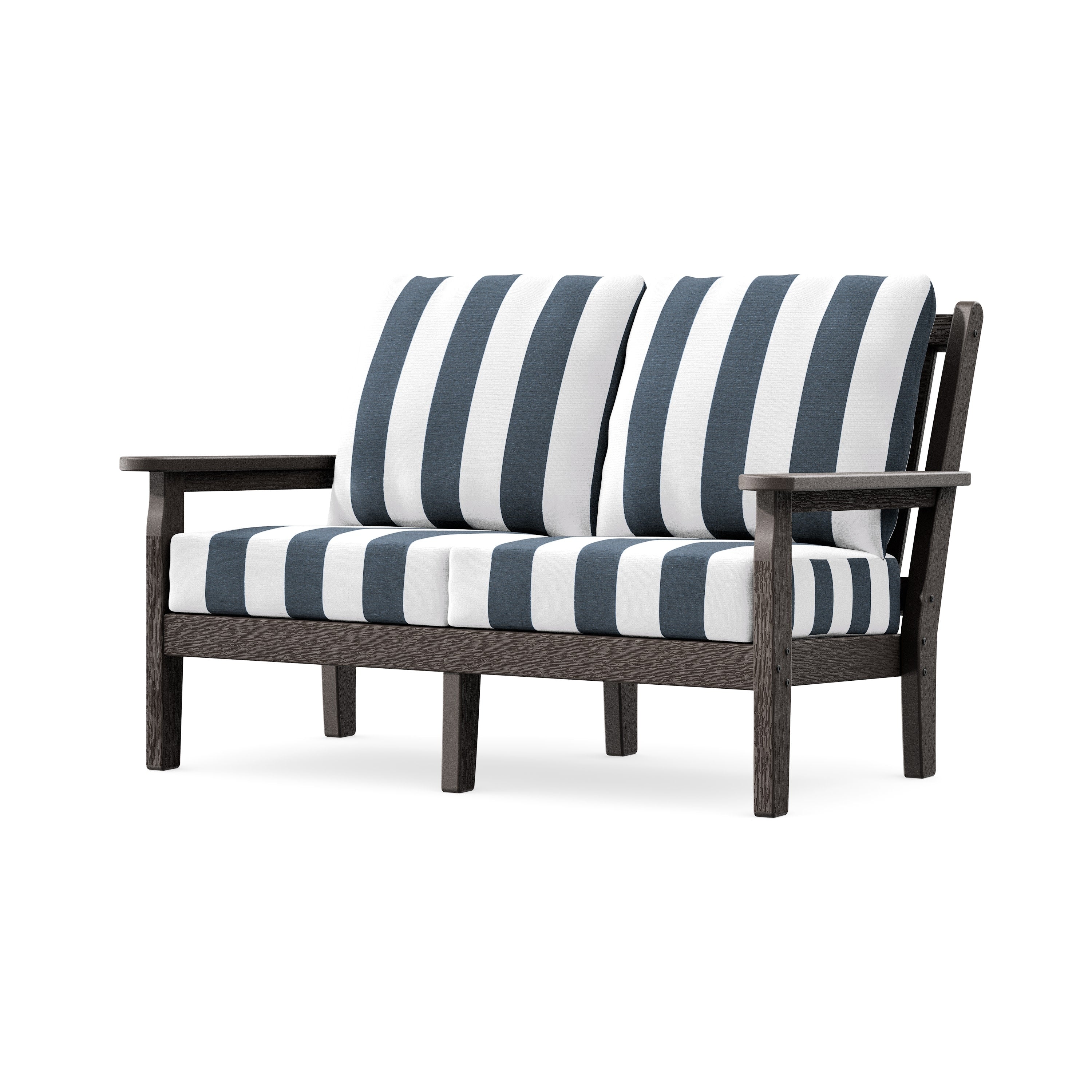 Chippendale Deep Seating Loveseat in Vintage Coffee / Cabana Stripe Marine Indigo