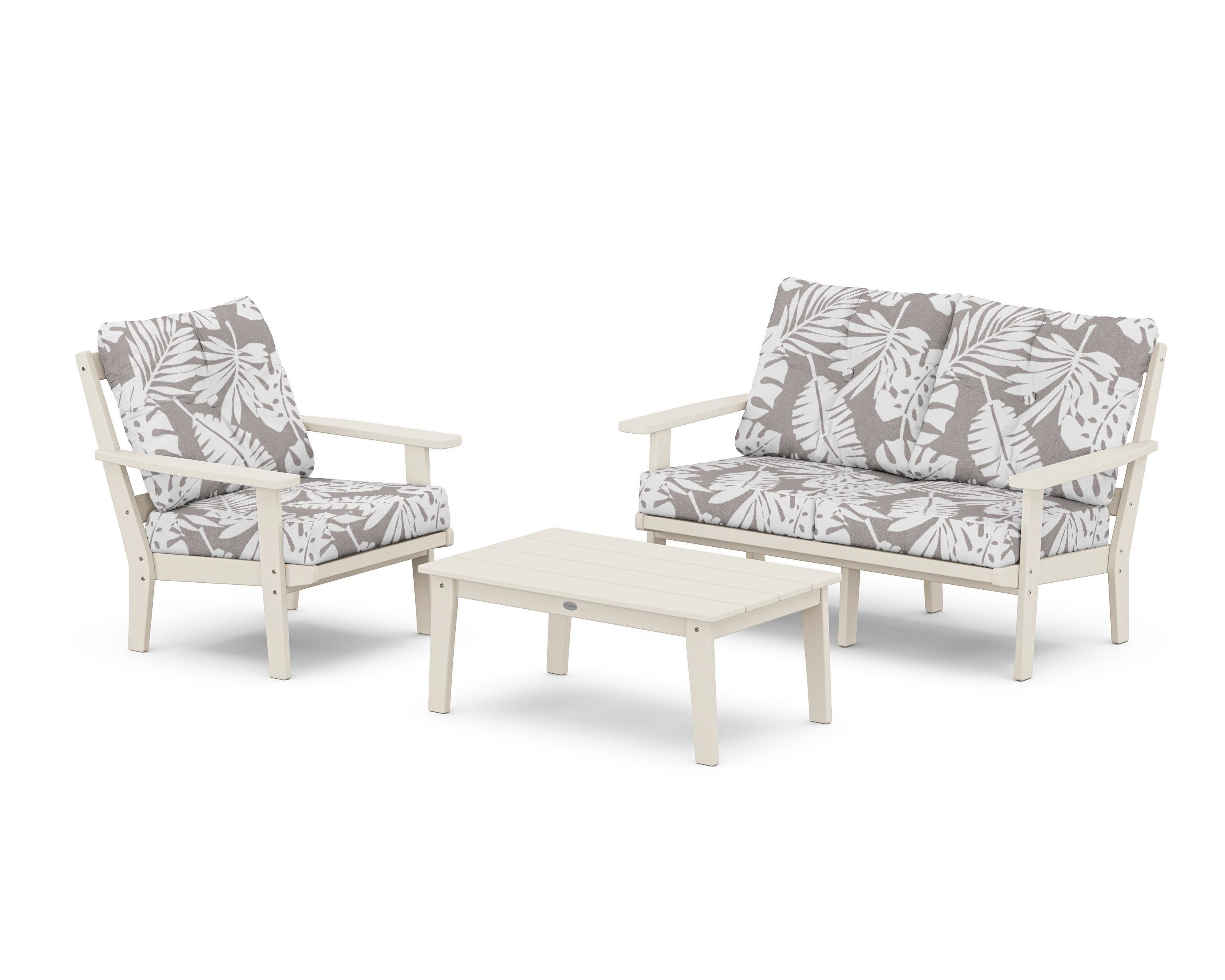 Oxford 3-Piece Deep Seating Set with Loveseat in Sand / Leaf Grey Mist