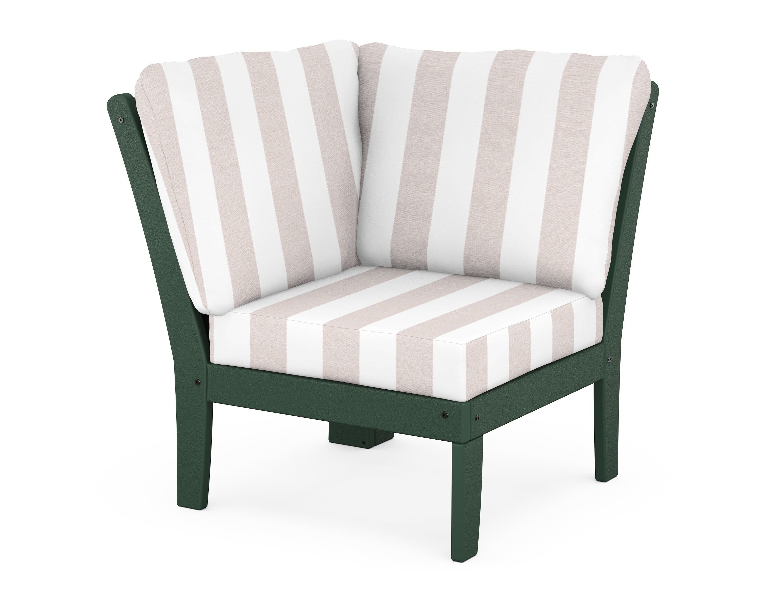 Braxton Modular Corner Chair in Green / Cabana Stripe Dune Burlap