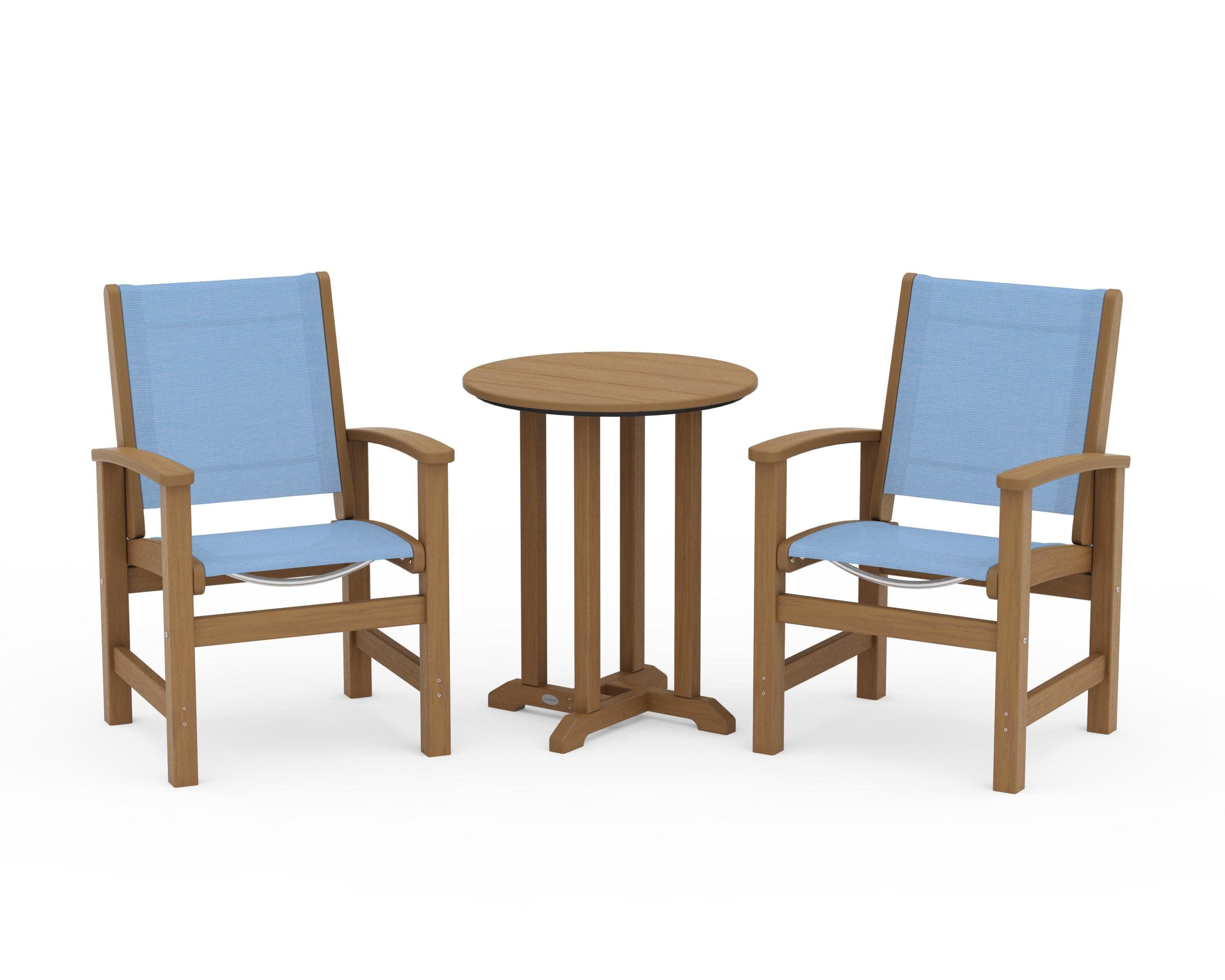 Coastal 3-Piece Round Bistro Dining Set in Natural / Poolside Sling