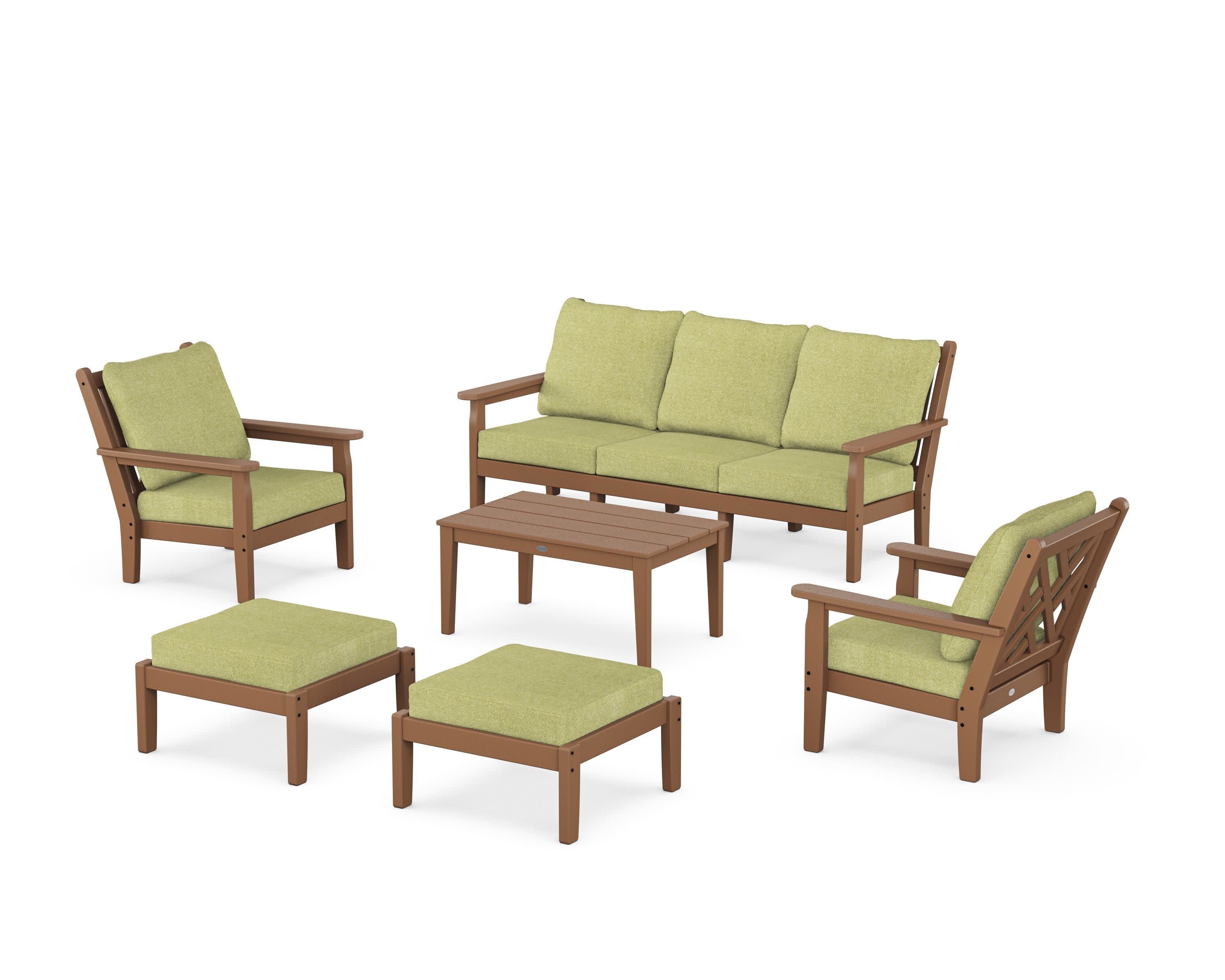 Chippendale 6-Piece Lounge Sofa Set in Teak / Chartreuse Boucle