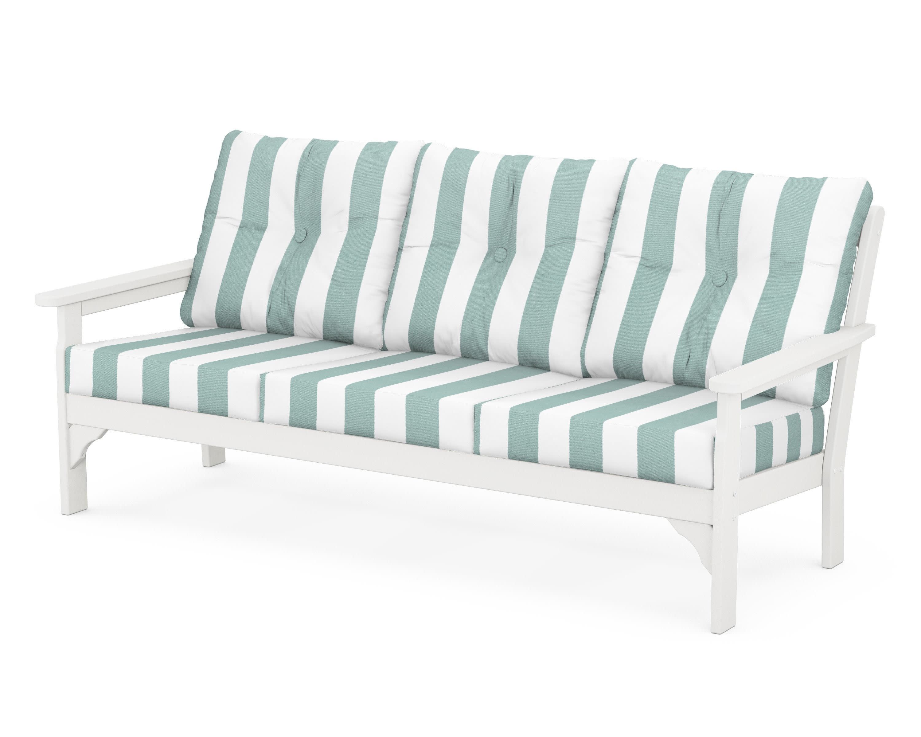 Vineyard Deep Seating Sofa in Vintage White / Cabana Stripe Glacier Spa
