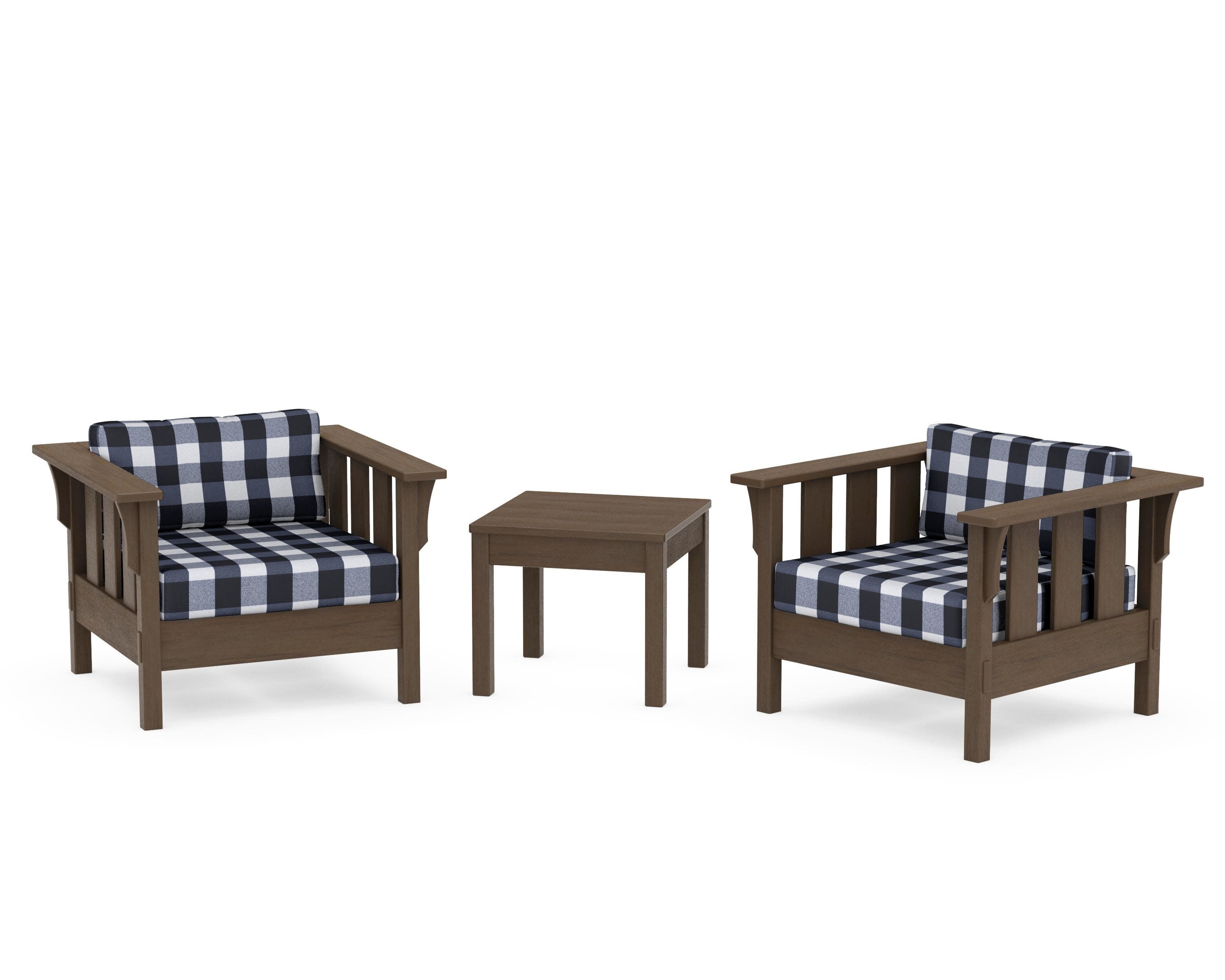 Acadia 3-Piece Deep Seating Set in Kona / Buffalo Plaid Marine Indigo