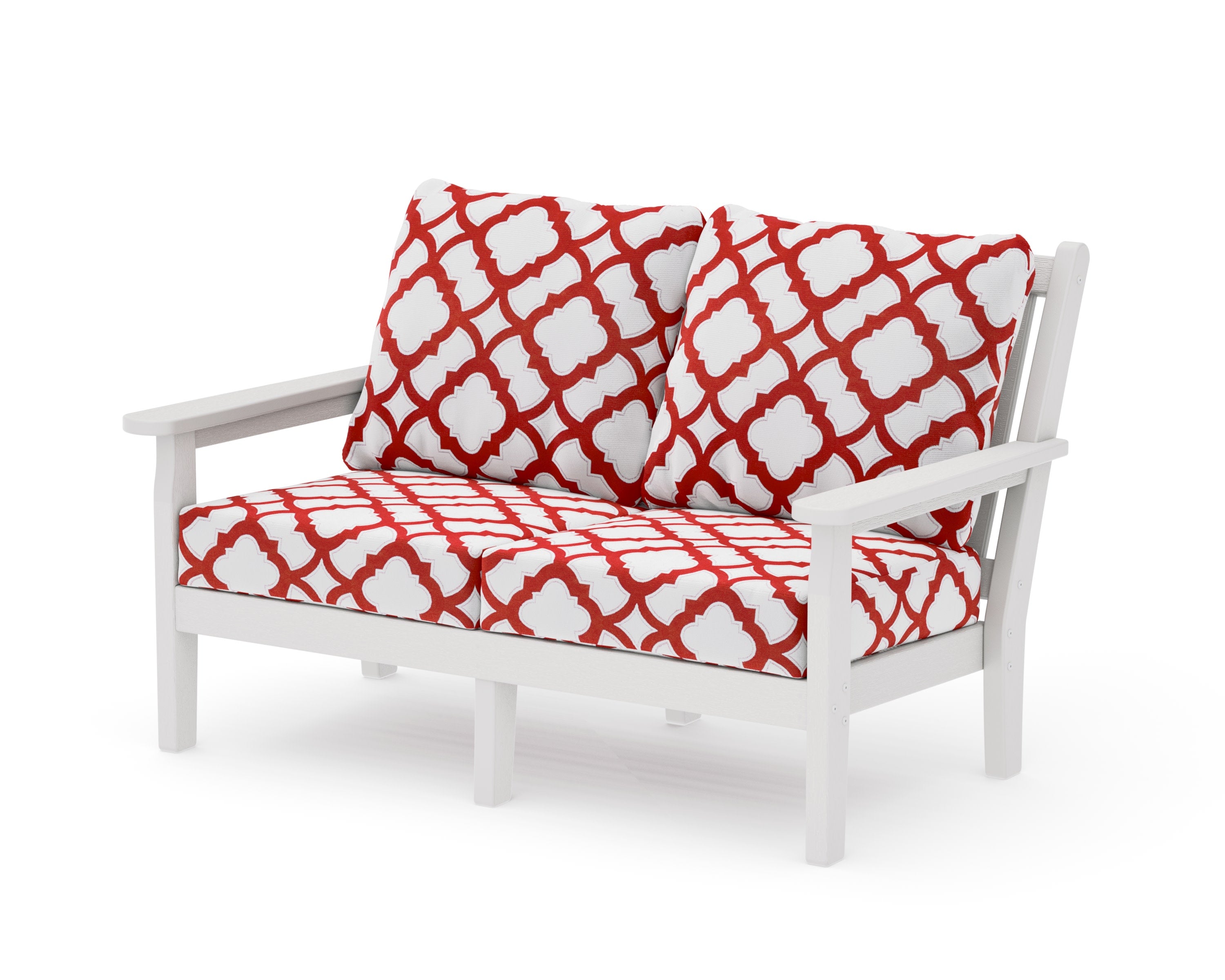 Chippendale Deep Seating Loveseat in Vintage White / Trellis Crimson
