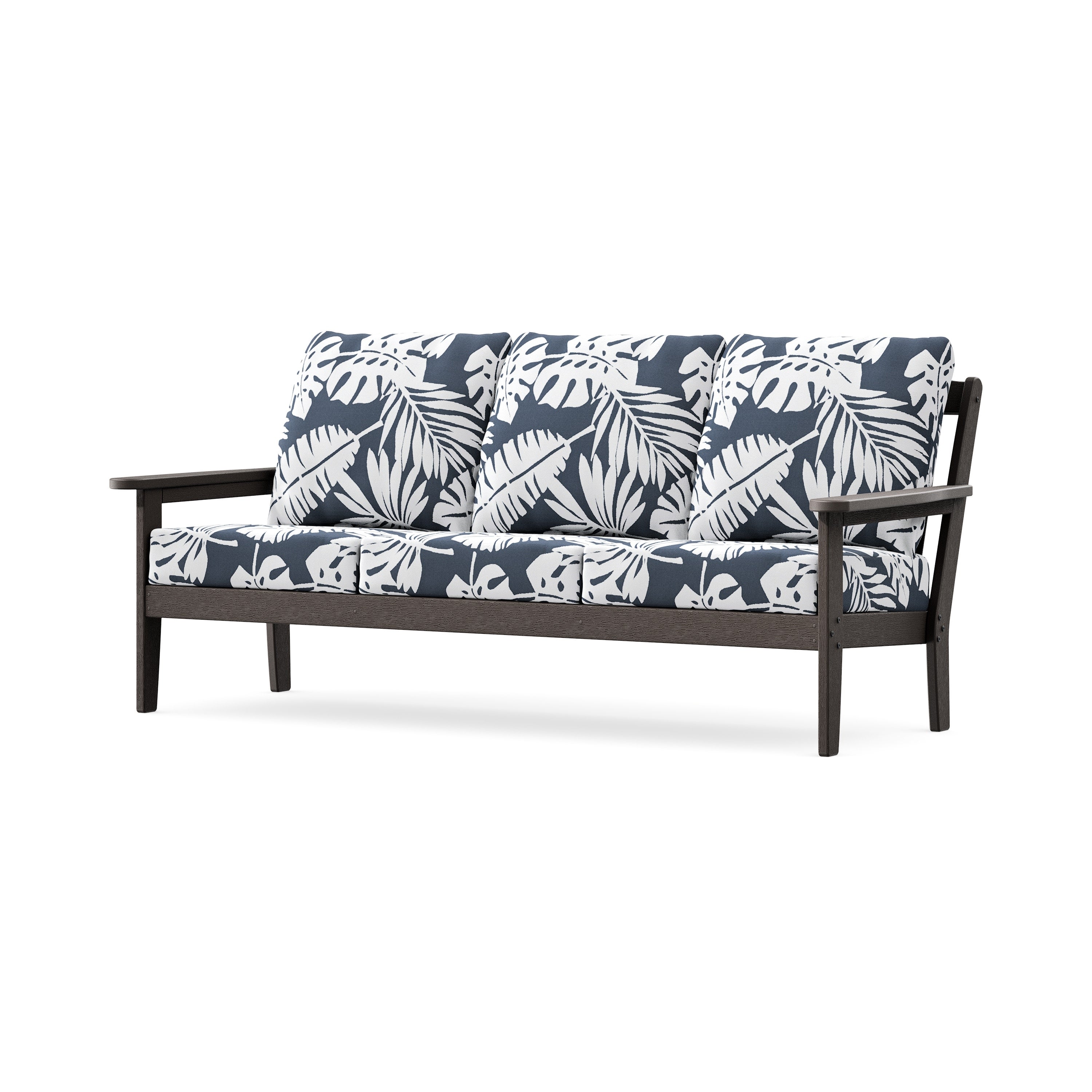 Cottage Deep Seating Sofa in Vintage Coffee / Leaf Marine Indigo
