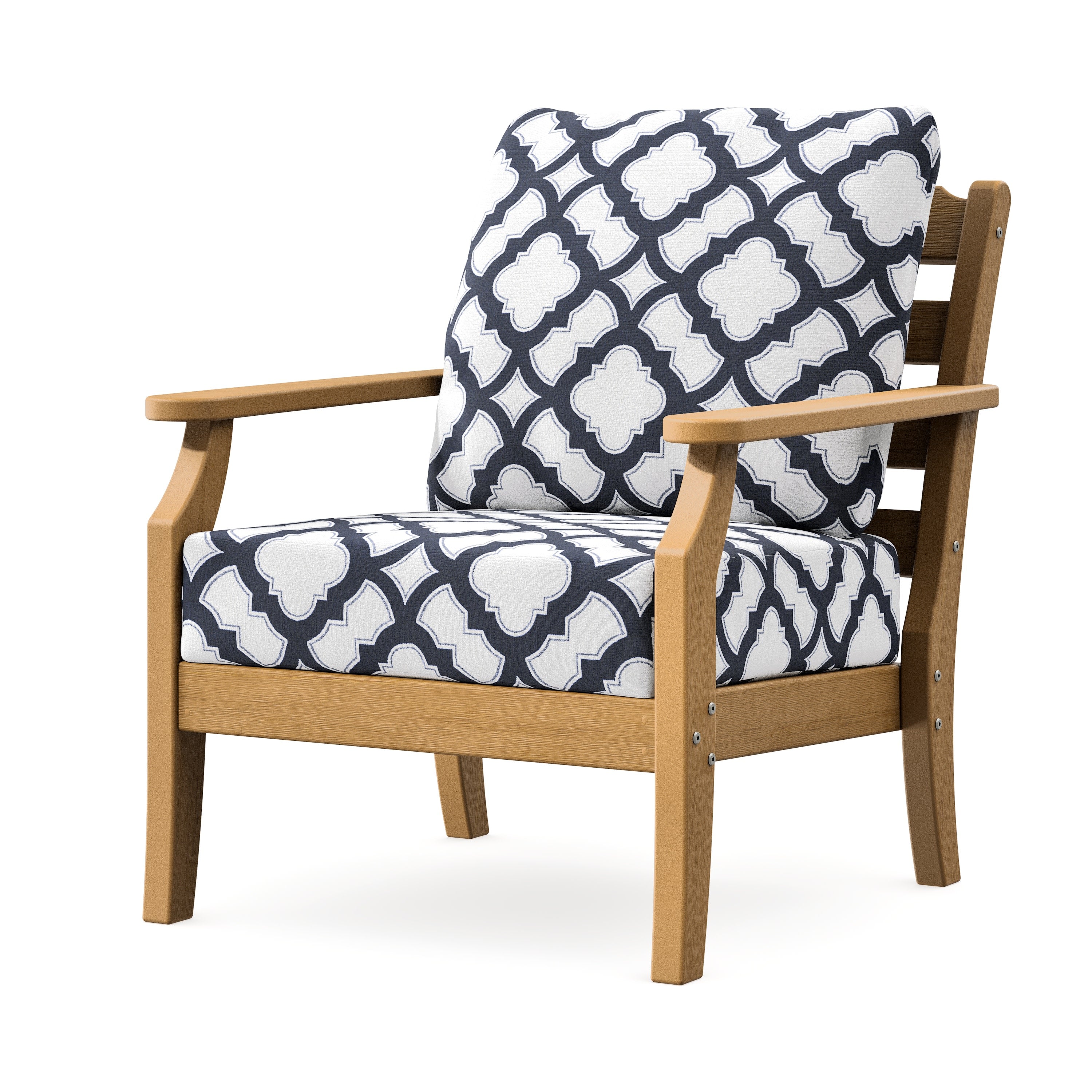 Savannah Deep Seating Chair in Natural / Trellis Navy