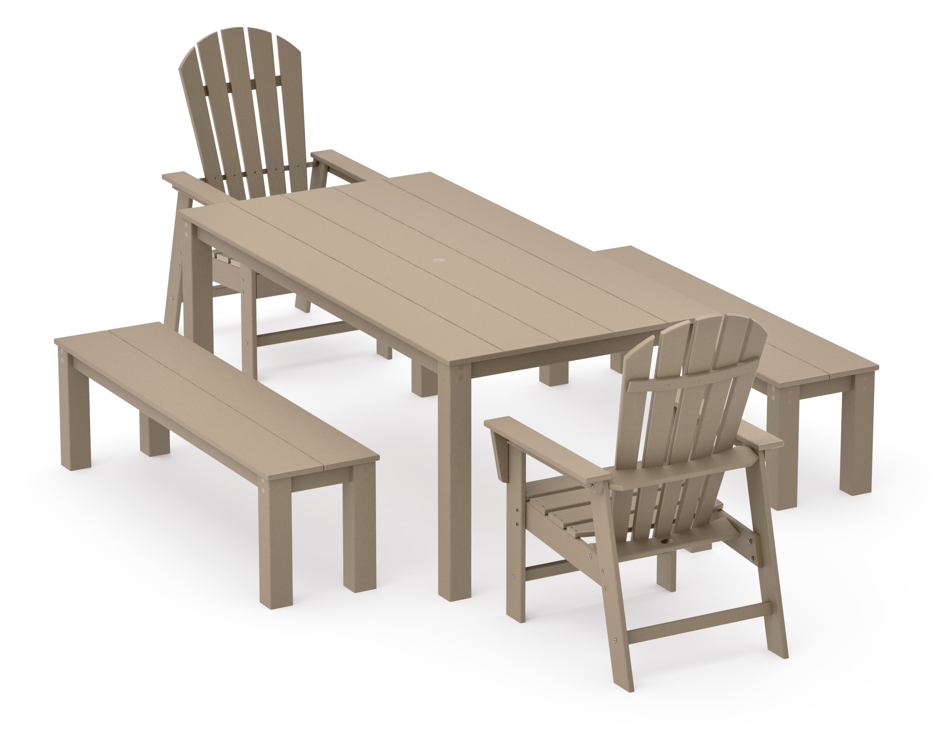 South Beach 5-Piece Parsons Dining Set with Benches in Vintage Sahara