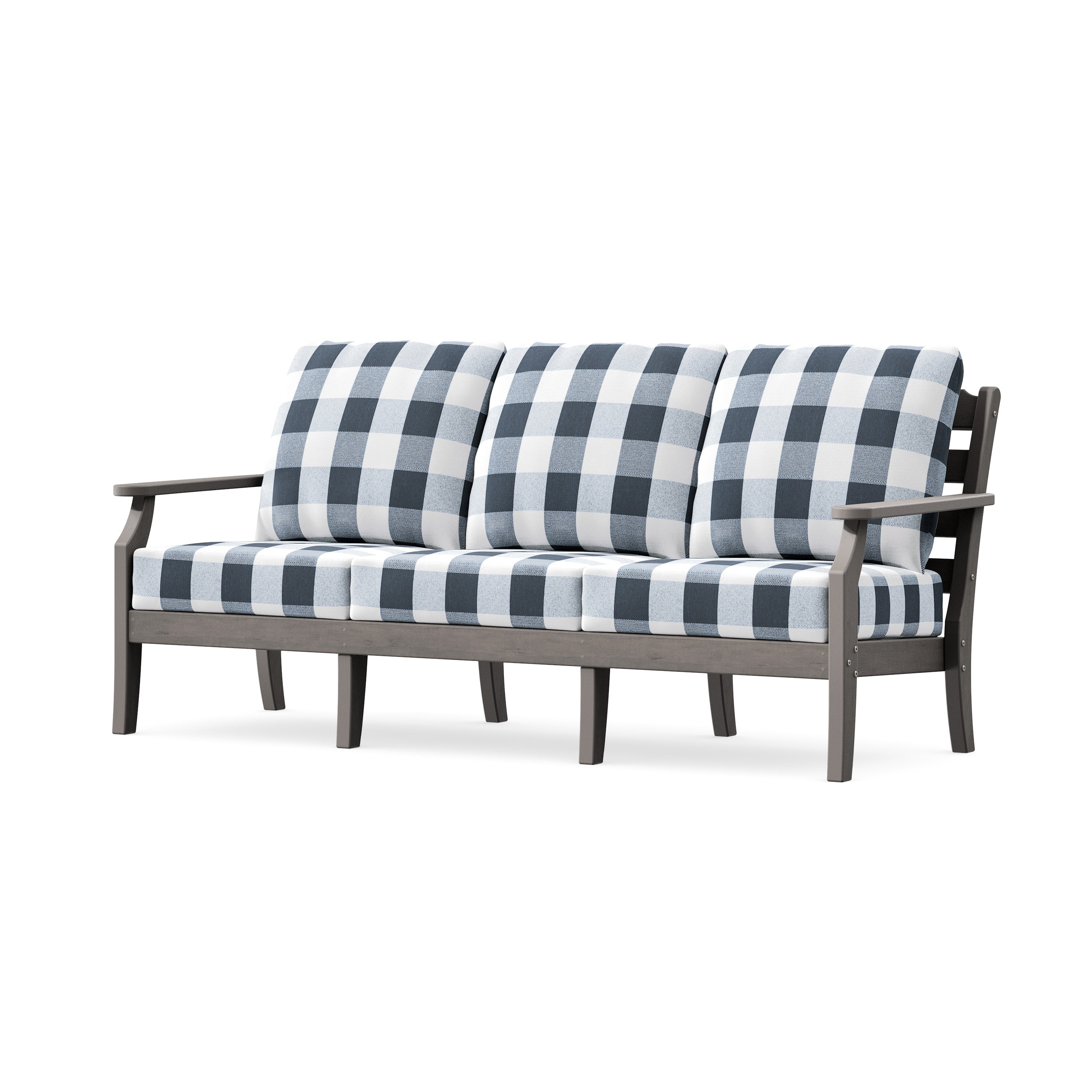 Savannah Deep Seating Sofa in Driftwood / Buffalo Plaid Marine Indigo