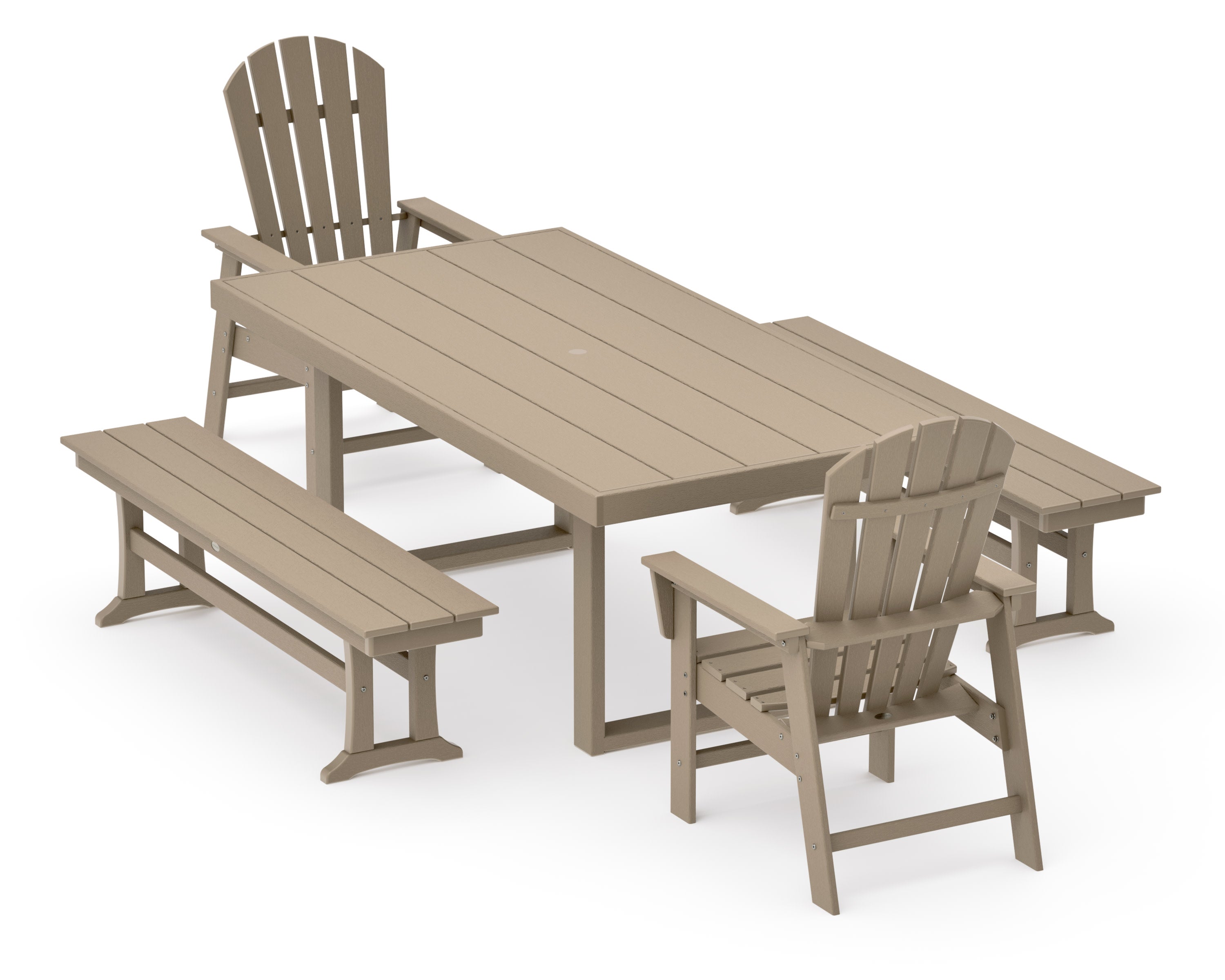 South Beach 5-Piece Dining Set with Benches in Vintage Sahara