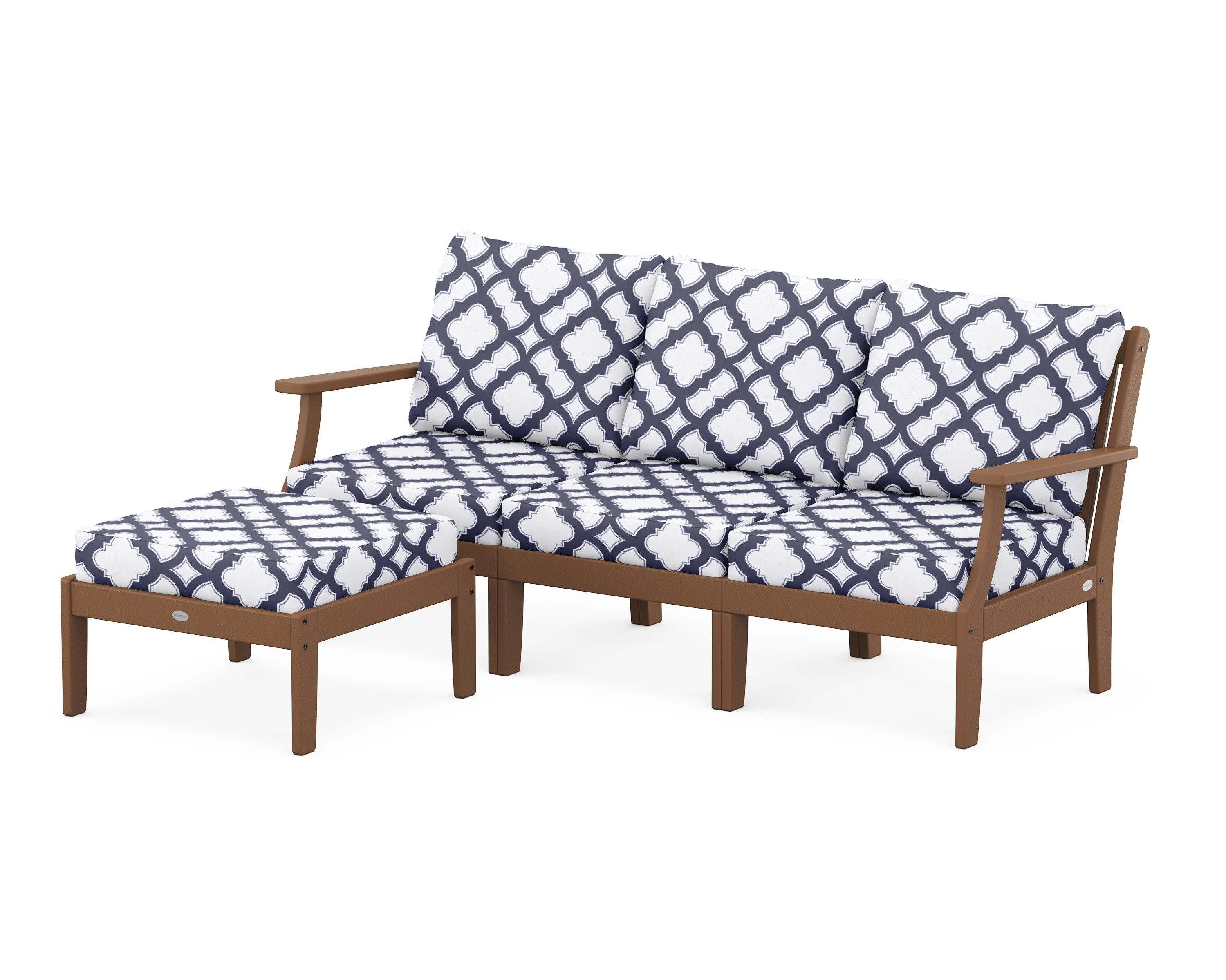 Braxton Modular 4-Piece Deep Seating Set with Ottoman in Teak / Trellis Navy