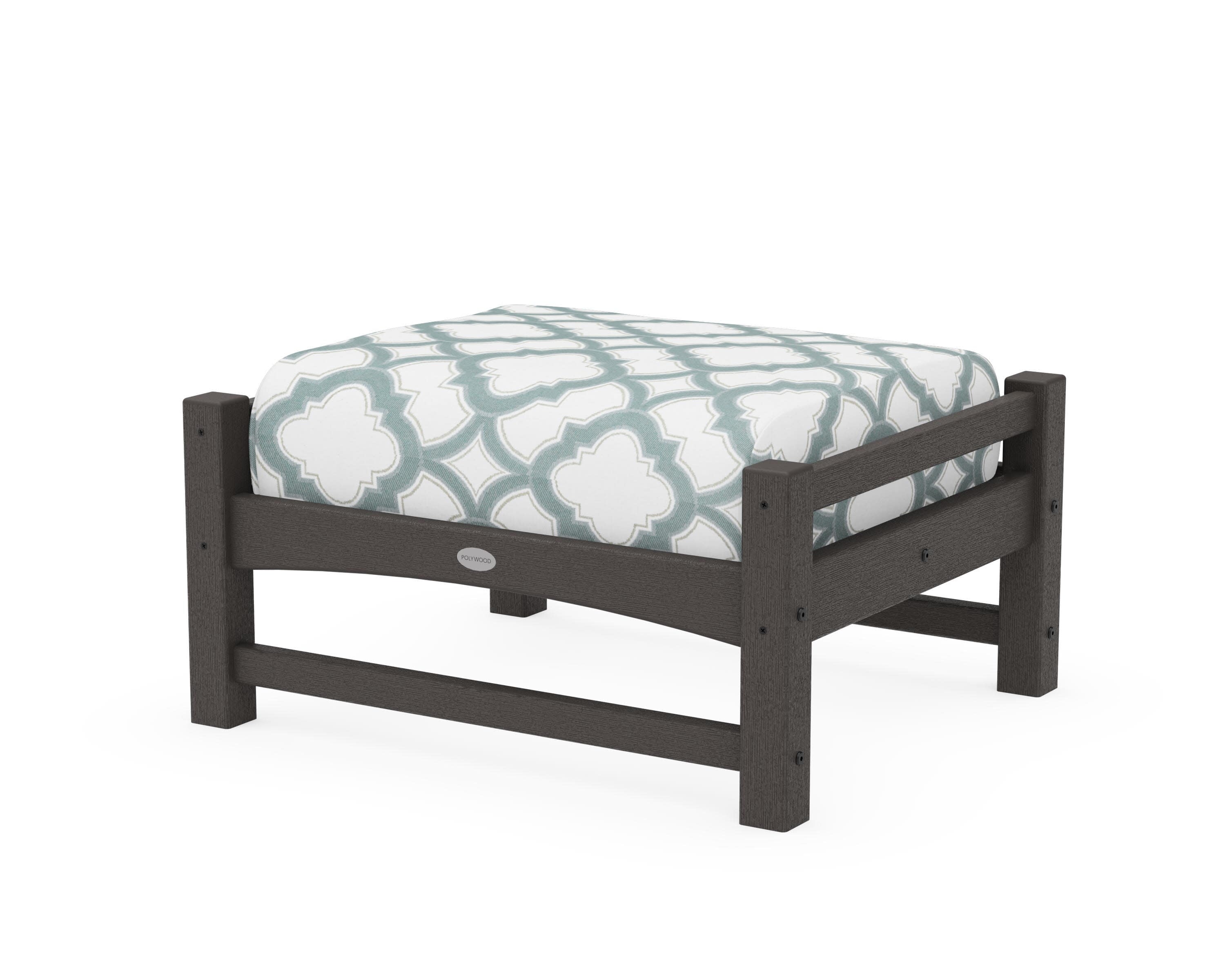 Club Ottoman in Vintage Coffee / Trellis Glacier Spa