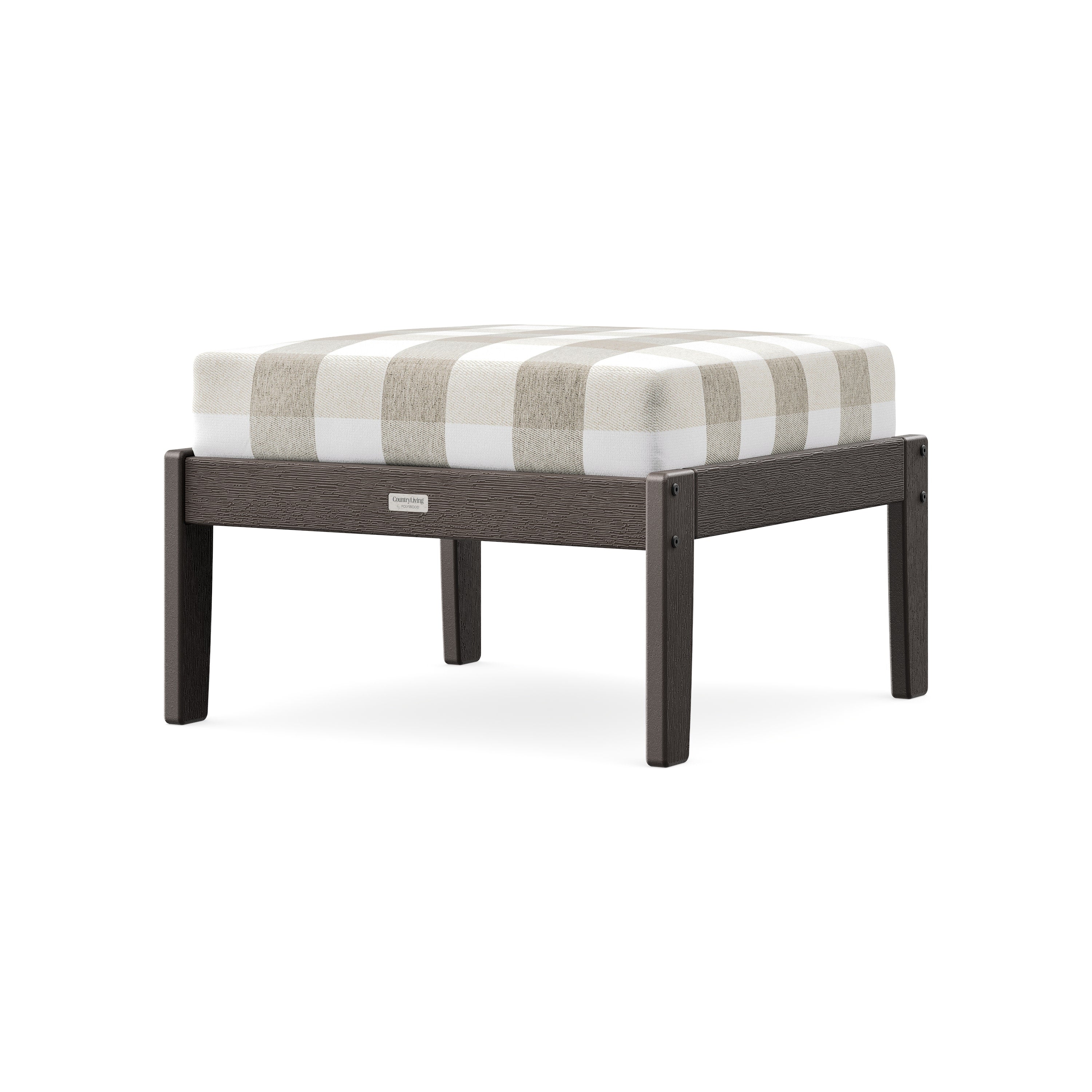 Cottage Deep Seating Ottoman in Vintage Coffee / Buffalo Plaid Dune Burlap