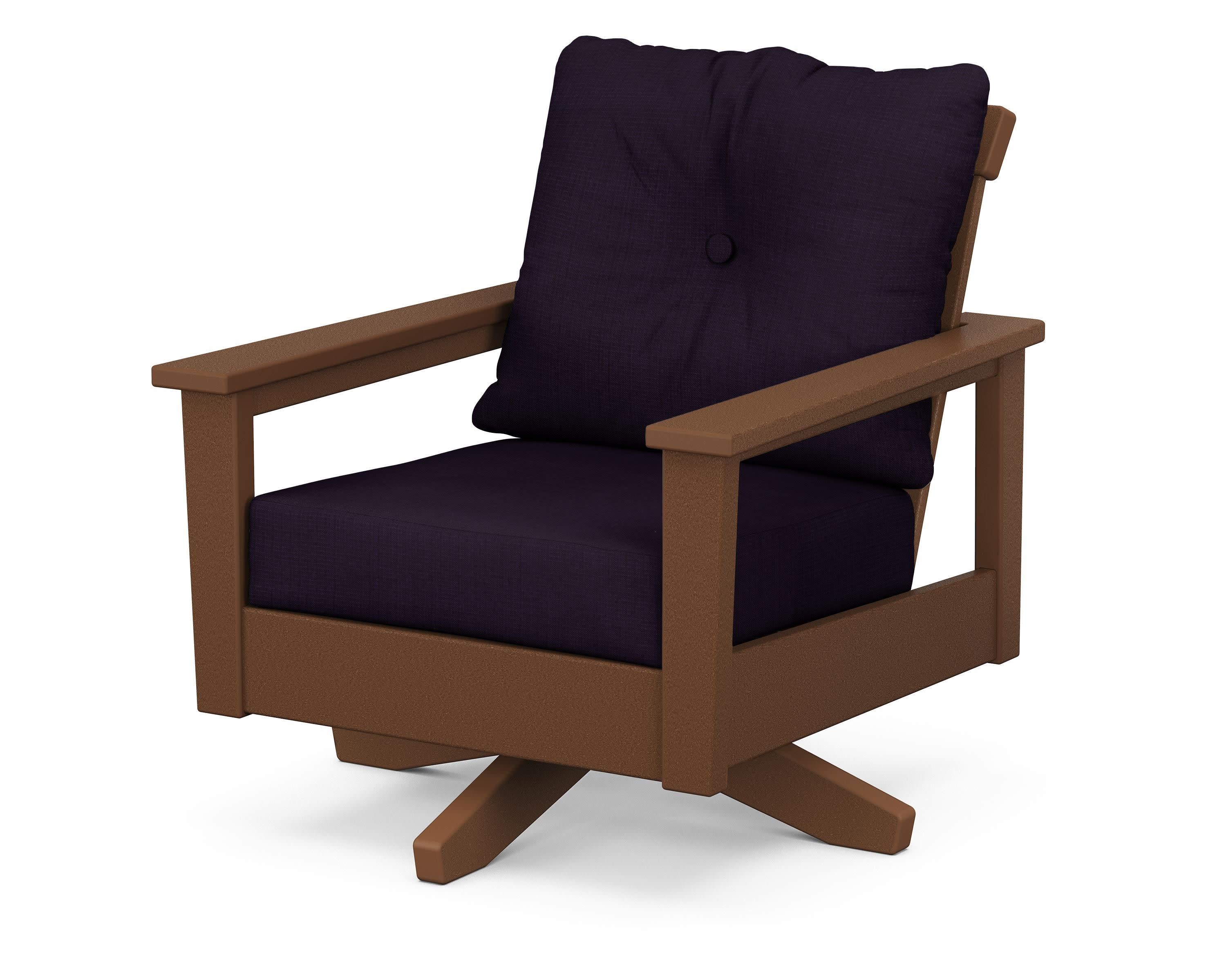 Prescott Deep Seating Swivel Chair in Teak / Navy Linen