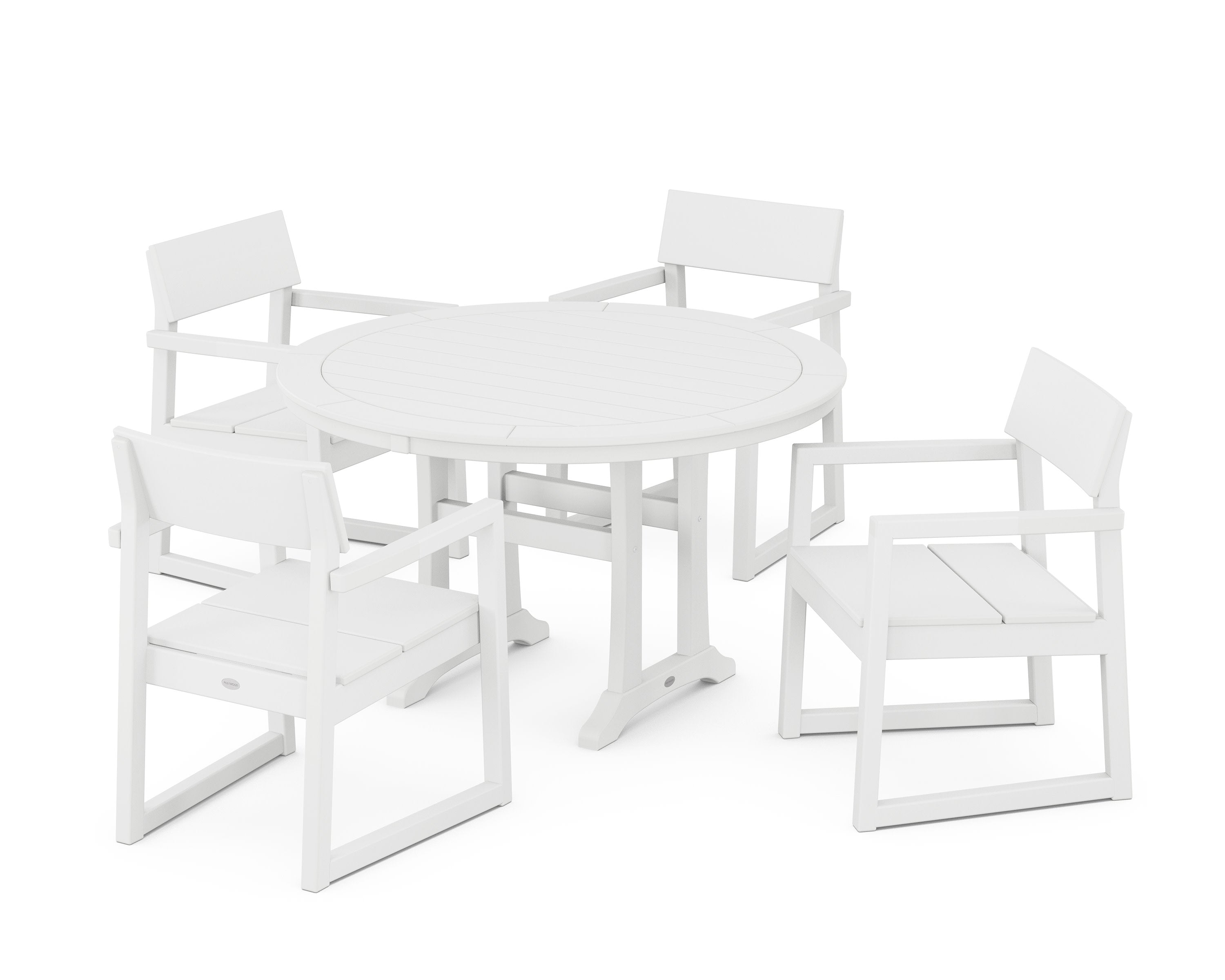 EDGE 5-Piece Round Dining Set with Trestle Legs in White
