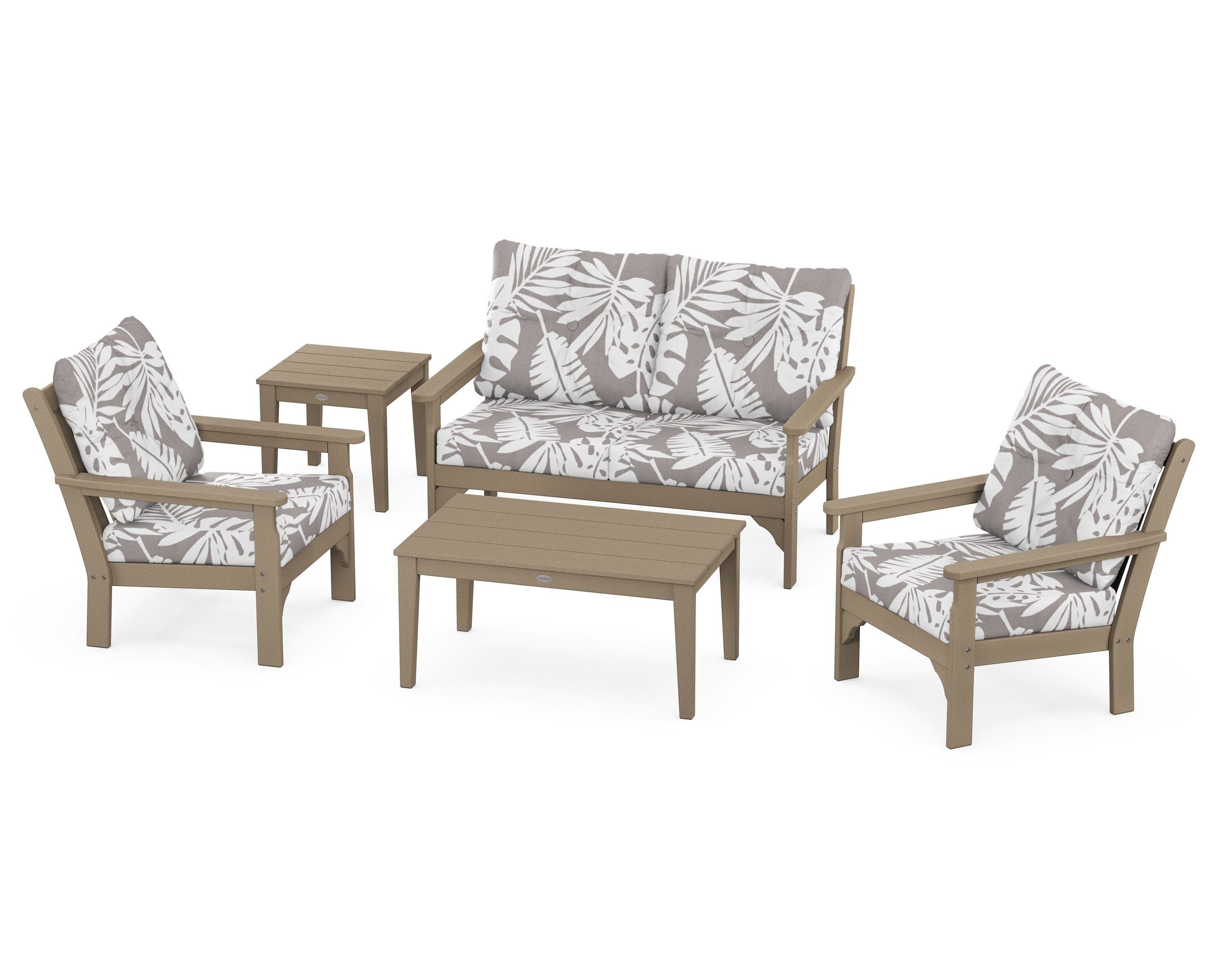 Vineyard 5-Piece Deep Seating Set in Vintage Sahara / Leaf Grey Mist