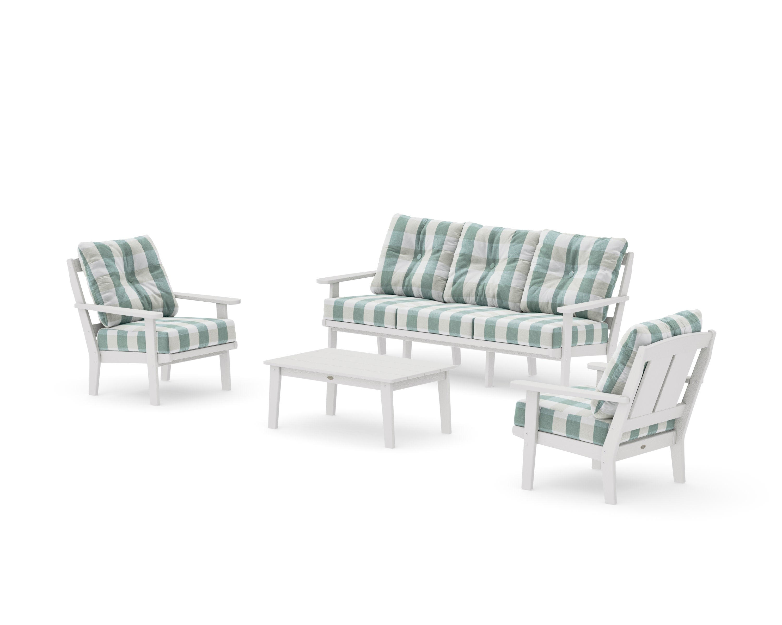 Mission 4-Piece Deep Seating Set with Sofa in Vintage White / Buffalo Plaid Glacier Spa