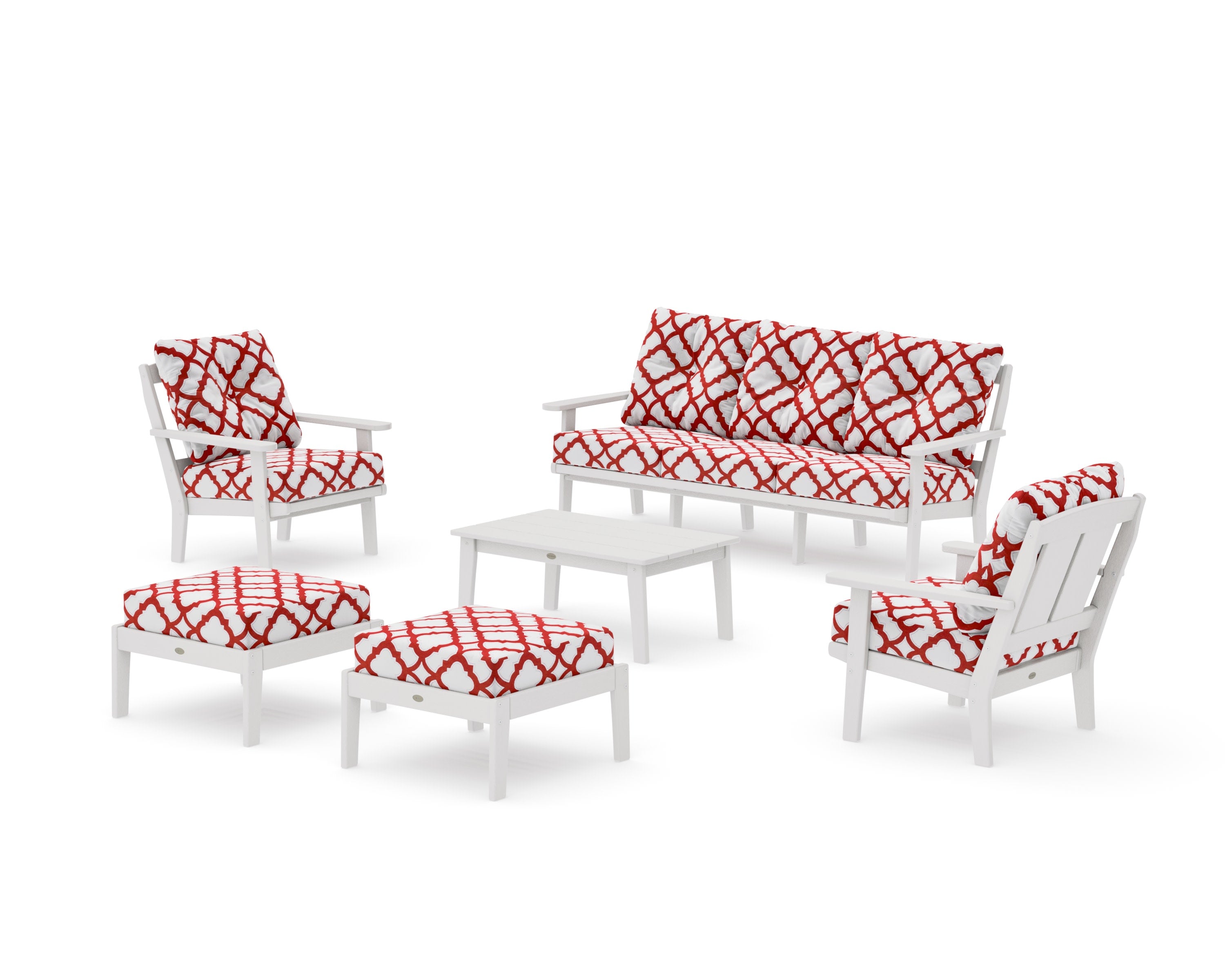 Mission 6-Piece Lounge Sofa Set in Vintage White / Trellis Crimson