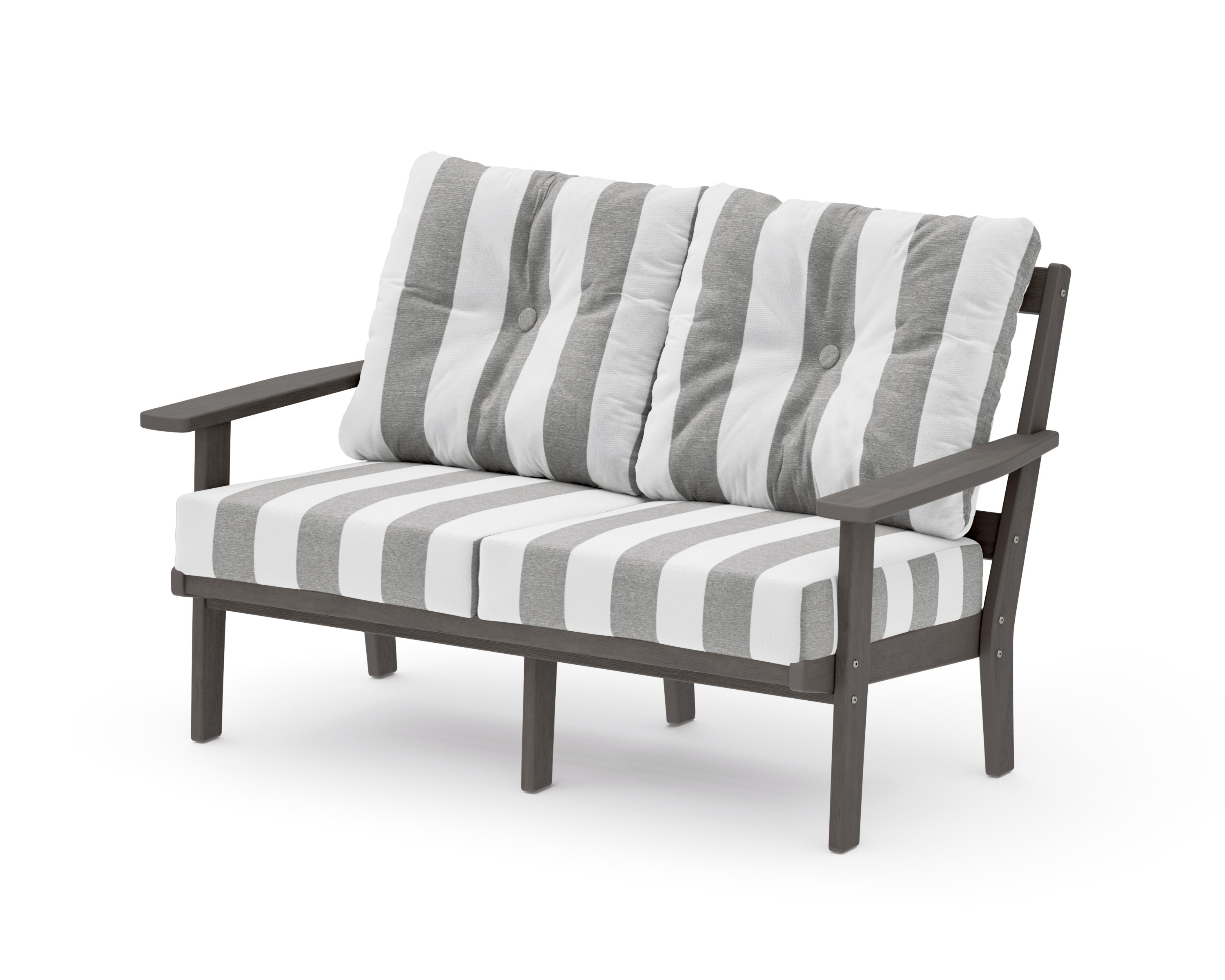 Oxford Deep SeatingLoveseat in Driftwood / Cabana Stripe Grey Mist