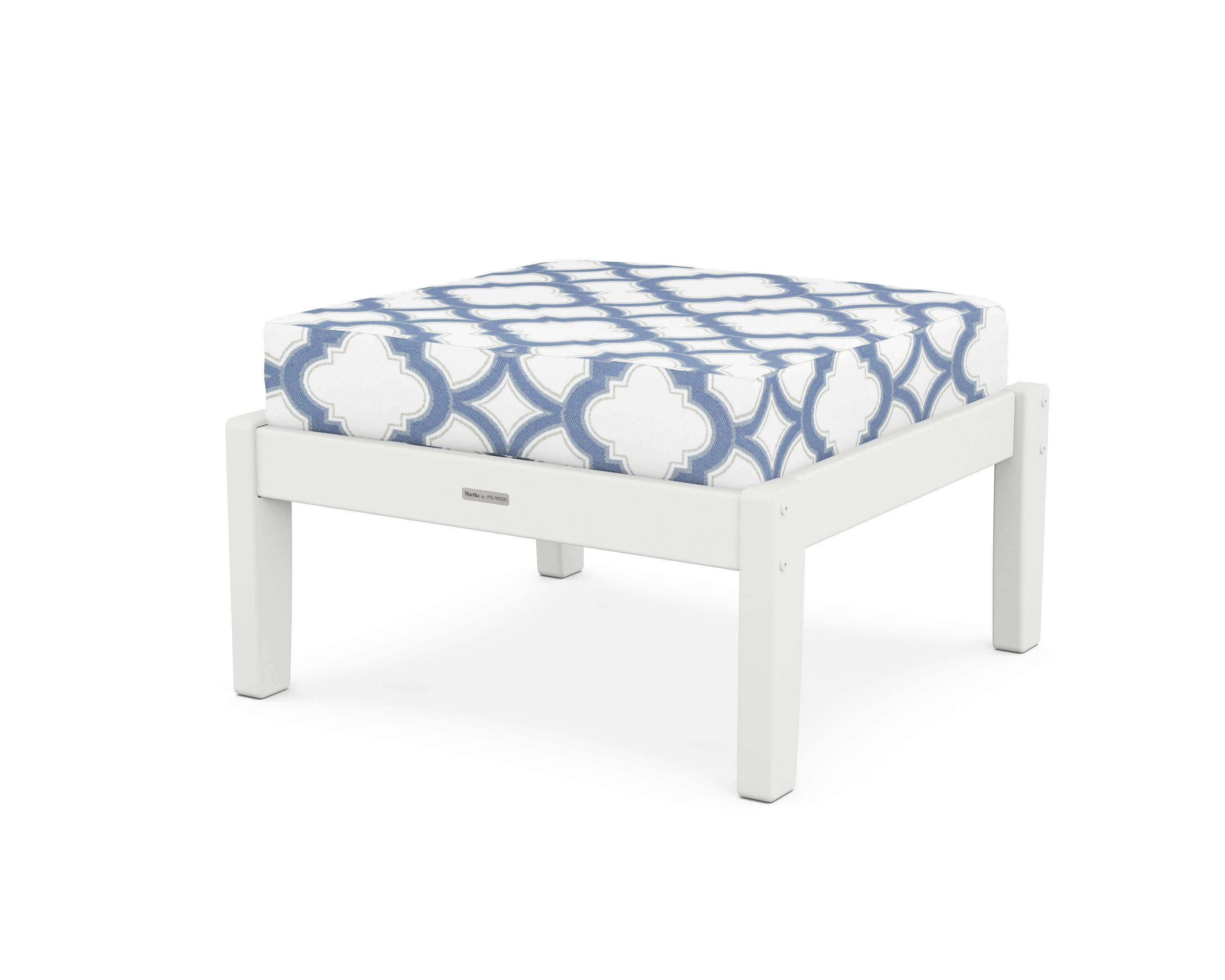 Chinoiserie Deep Seating Ottoman in White / Trellis Sky Blue