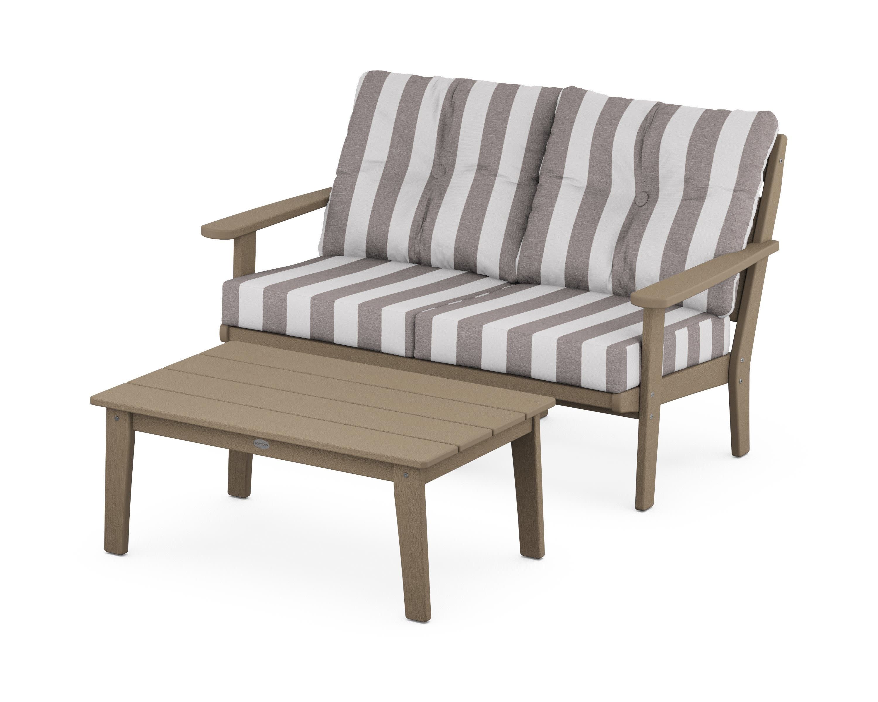 Lakeside 2-Piece Lounge Loveseat Set in Vintage Sahara / Cabana Stripe Grey Mist