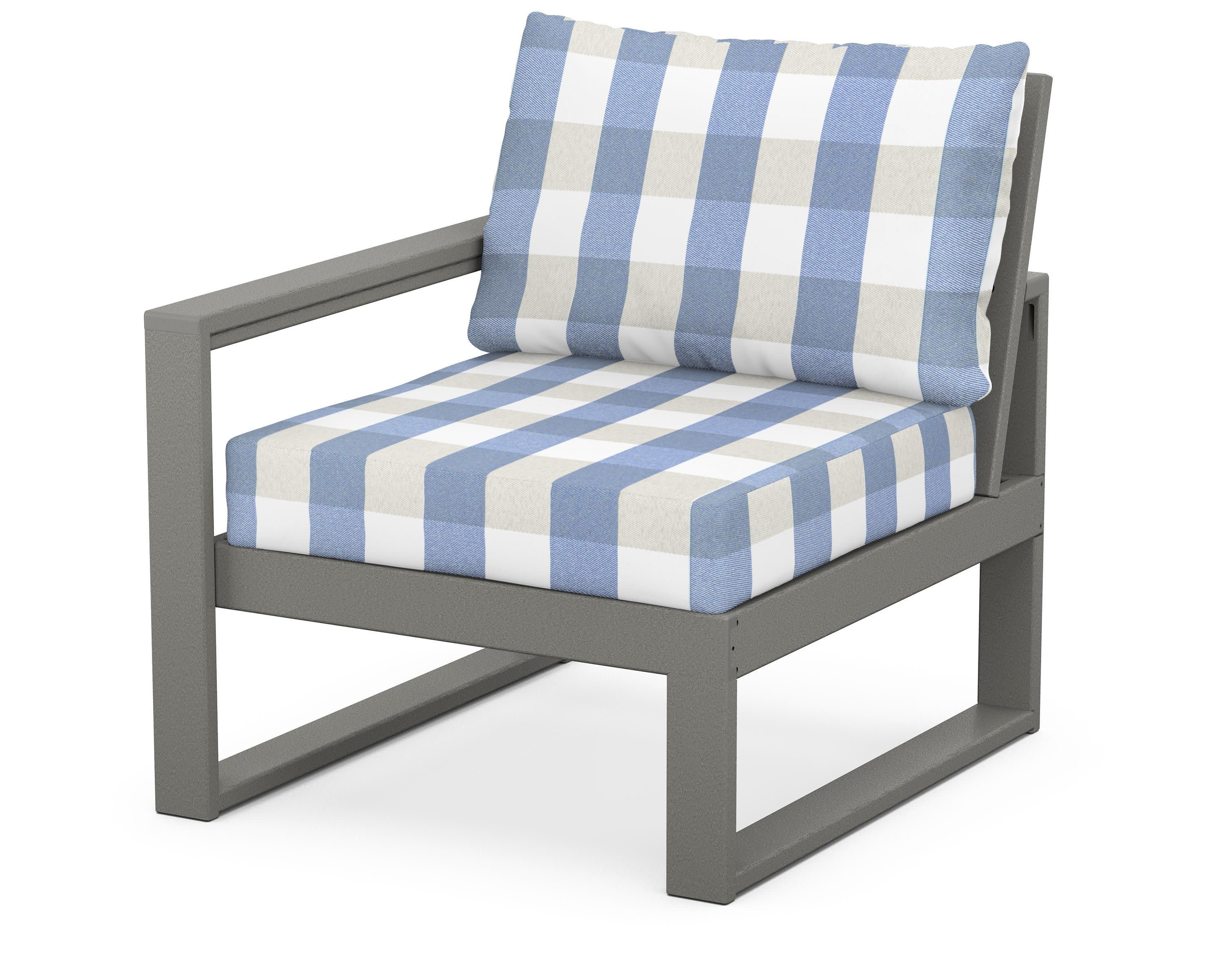 EDGE Modular Left Arm Chair in Slate Grey / Buffalo Plaid Sky Blue
