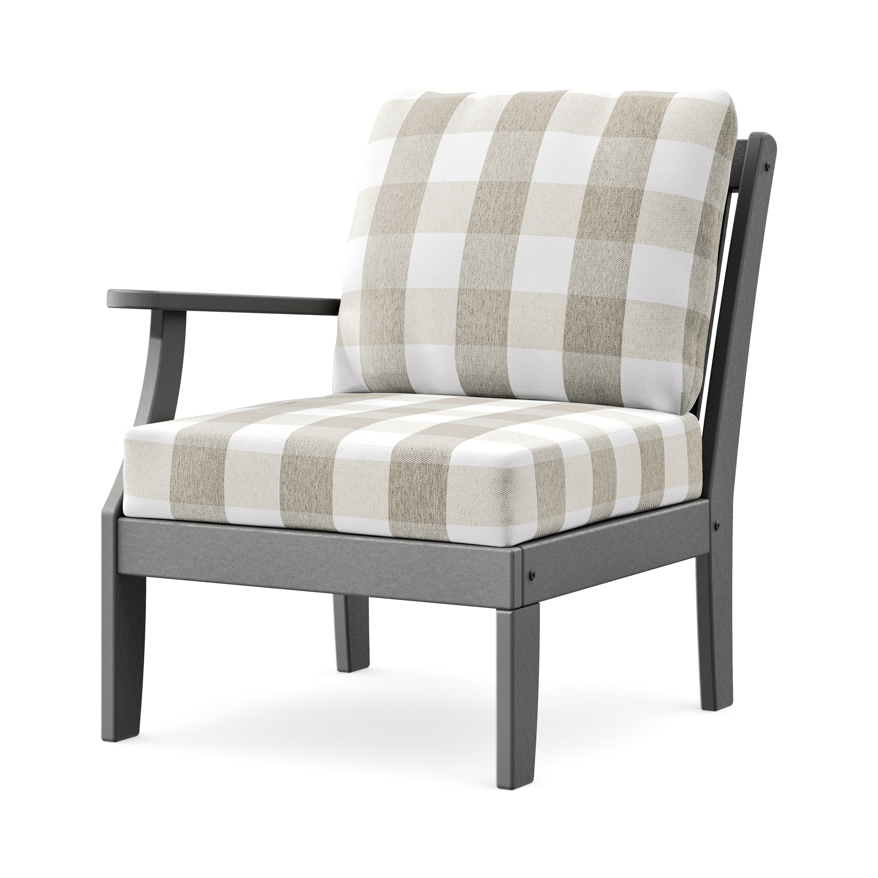 Braxton Modular Left Arm Chair in Slate Grey / Buffalo Plaid Dune Burlap