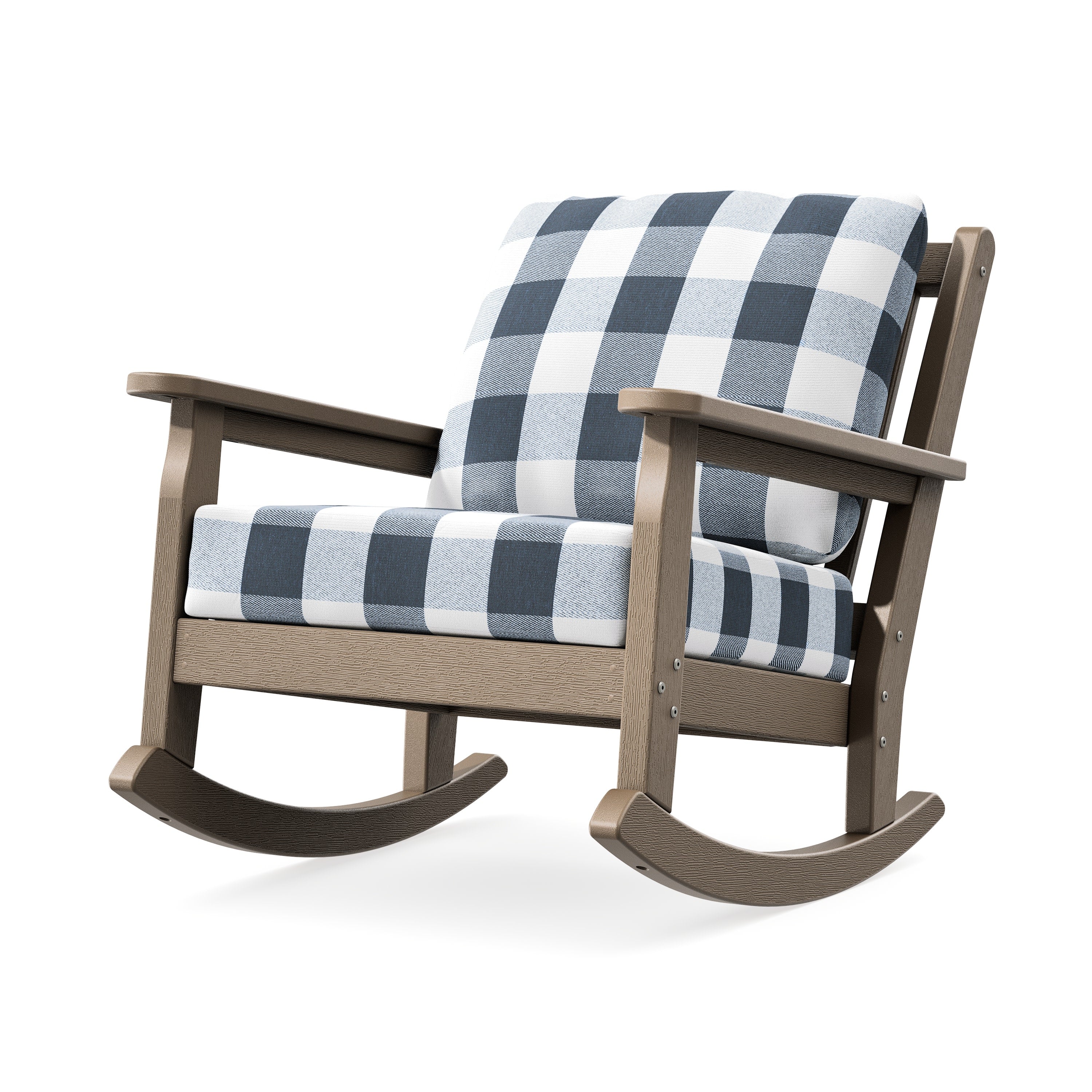 Chippendale Deep Seating Rocking Chair in Vintage Sahara / Buffalo Plaid Marine Indigo